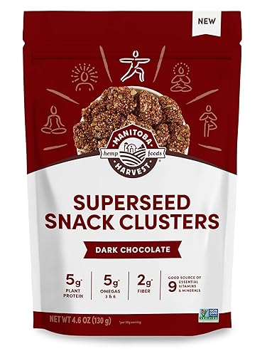 Manitoba Harvest Superseed Snack Clusters, Dark Chocolate - 4.6oz - 5g Plant Protein, 2g Fiber, 5g Omega 3 & 6 per 30g serving - Easy 6-in-1 Super