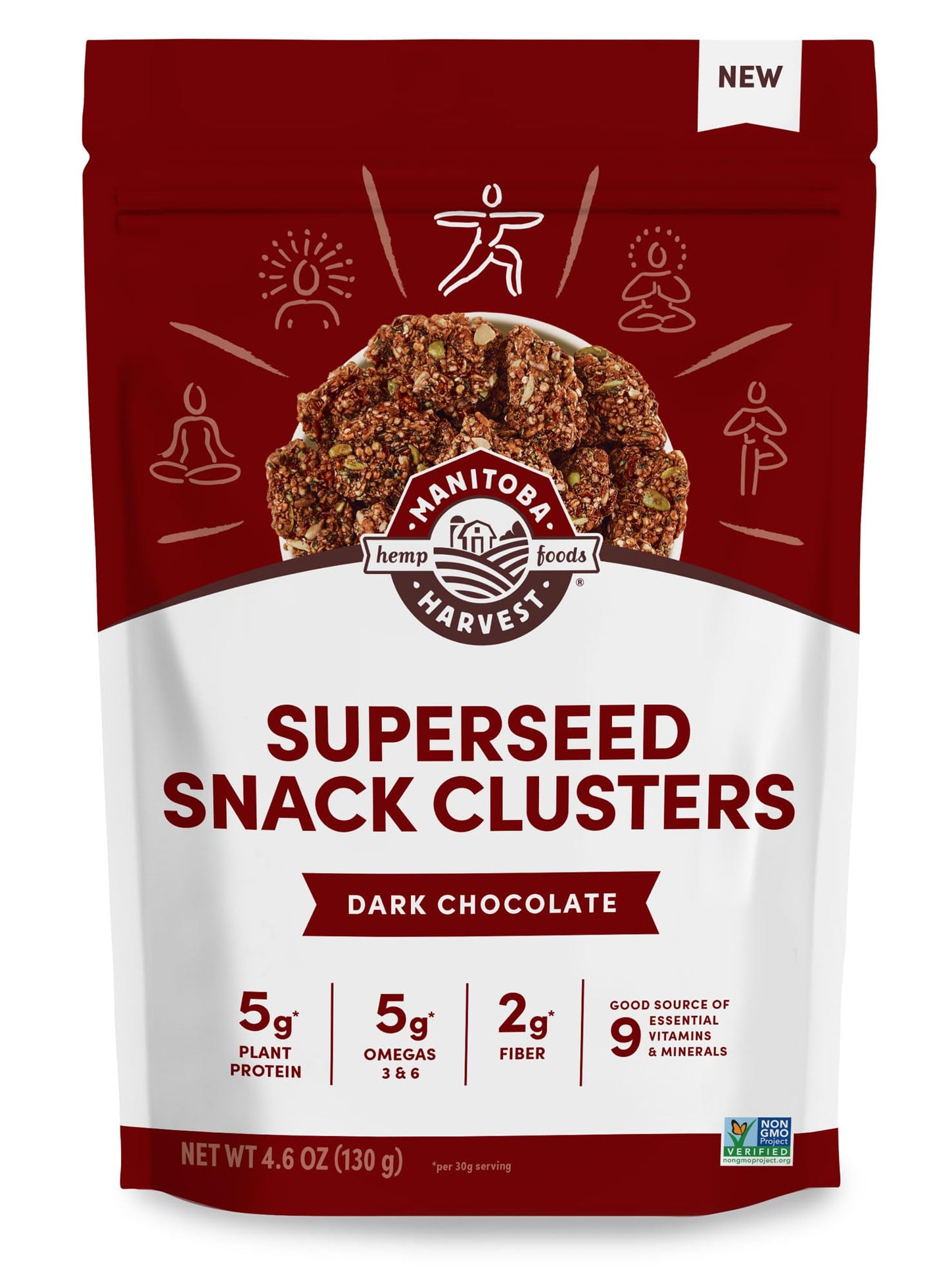Manitoba Harvest Superseed Snack Clusters, Dark Chocolate - 4.6oz - 5g Plant Protein, 2g Fiber, 5g Omega 3 & 6 per 30g serving - Easy 6-in-1 Super