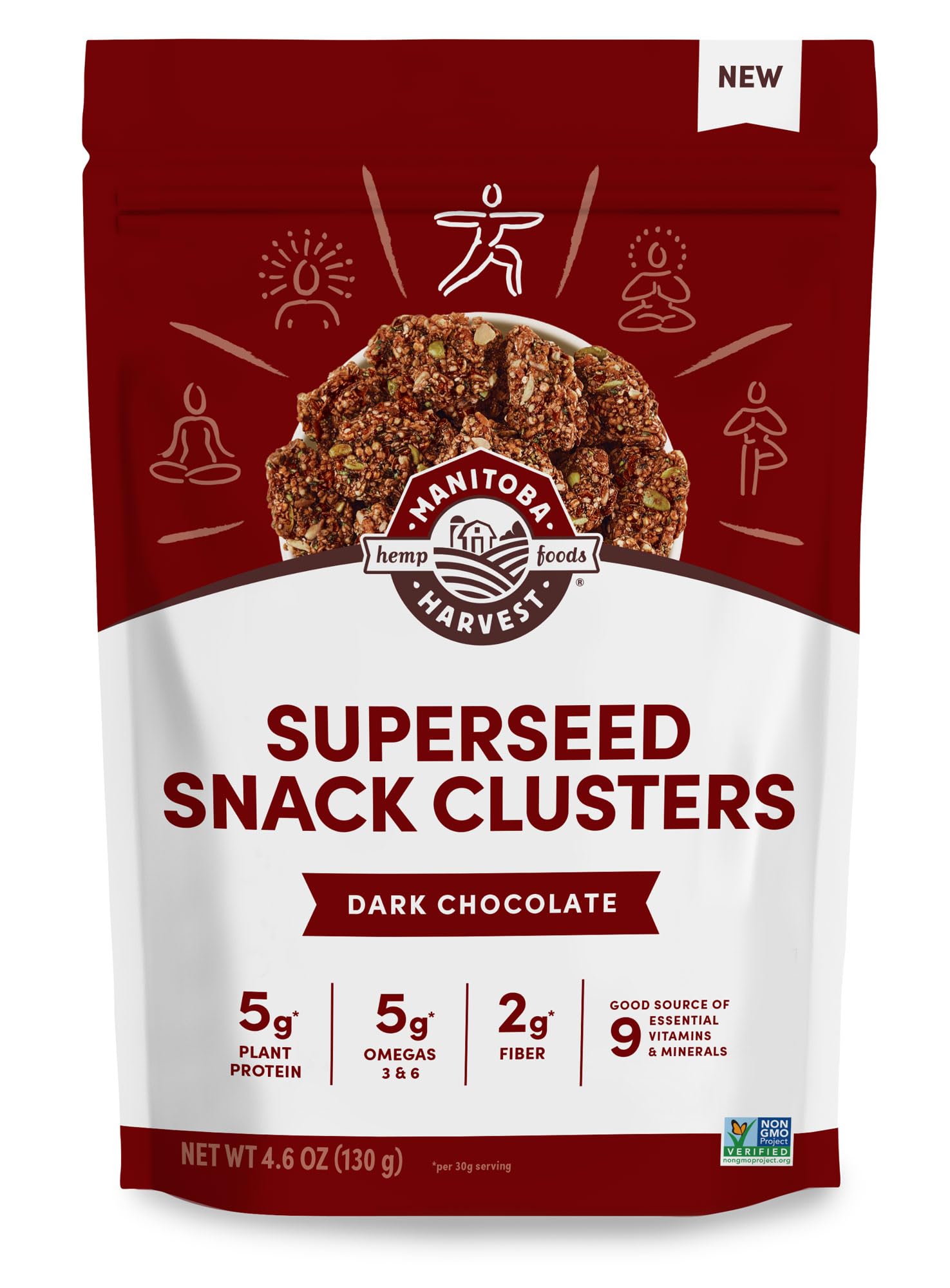 Manitoba Harvest Superseed Snack Clusters, Dark Chocolate - 4.6oz - 5g Plant Protein, 2g Fiber, 5g Omega 3 & 6 per 30g serving - Easy 6-in-1 Super