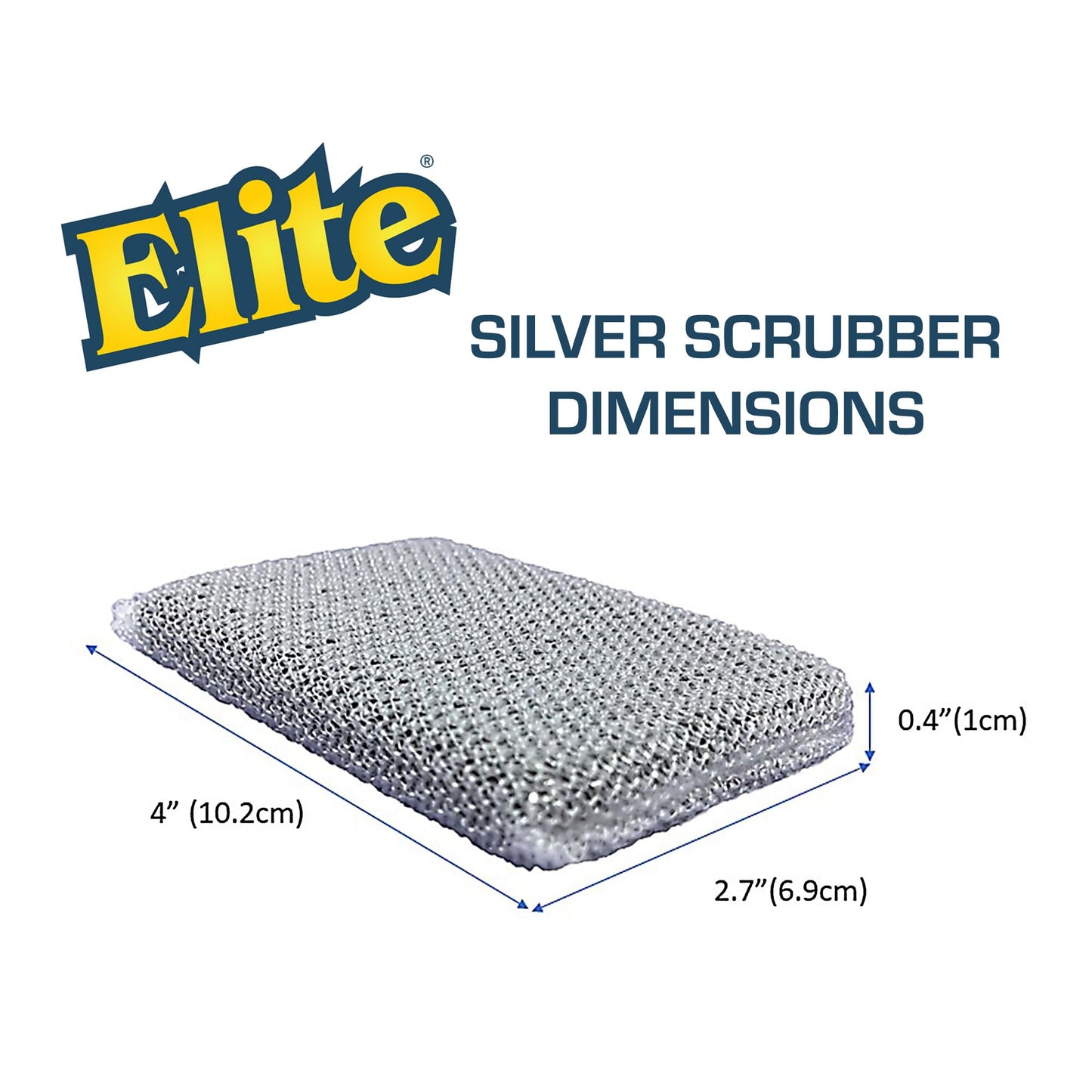 Elite Silver Scrubber Sponge, 6 Pack, Non Scratch, Sponges for Kitchen and Household Use, Made in USA (Regular)