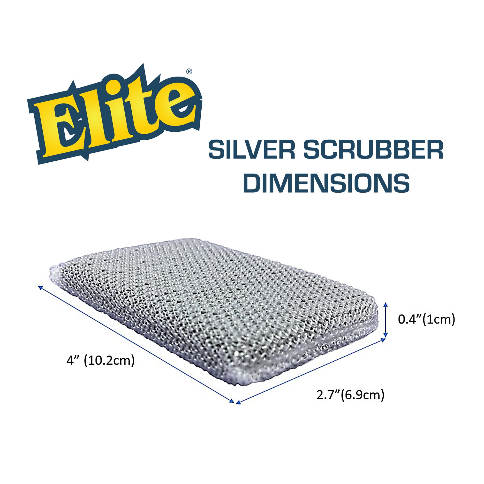 Elite Silver Scrubber Sponge, 6 Pack, Non Scratch, Sponges for Kitchen and Household Use, Made in USA (Regular)