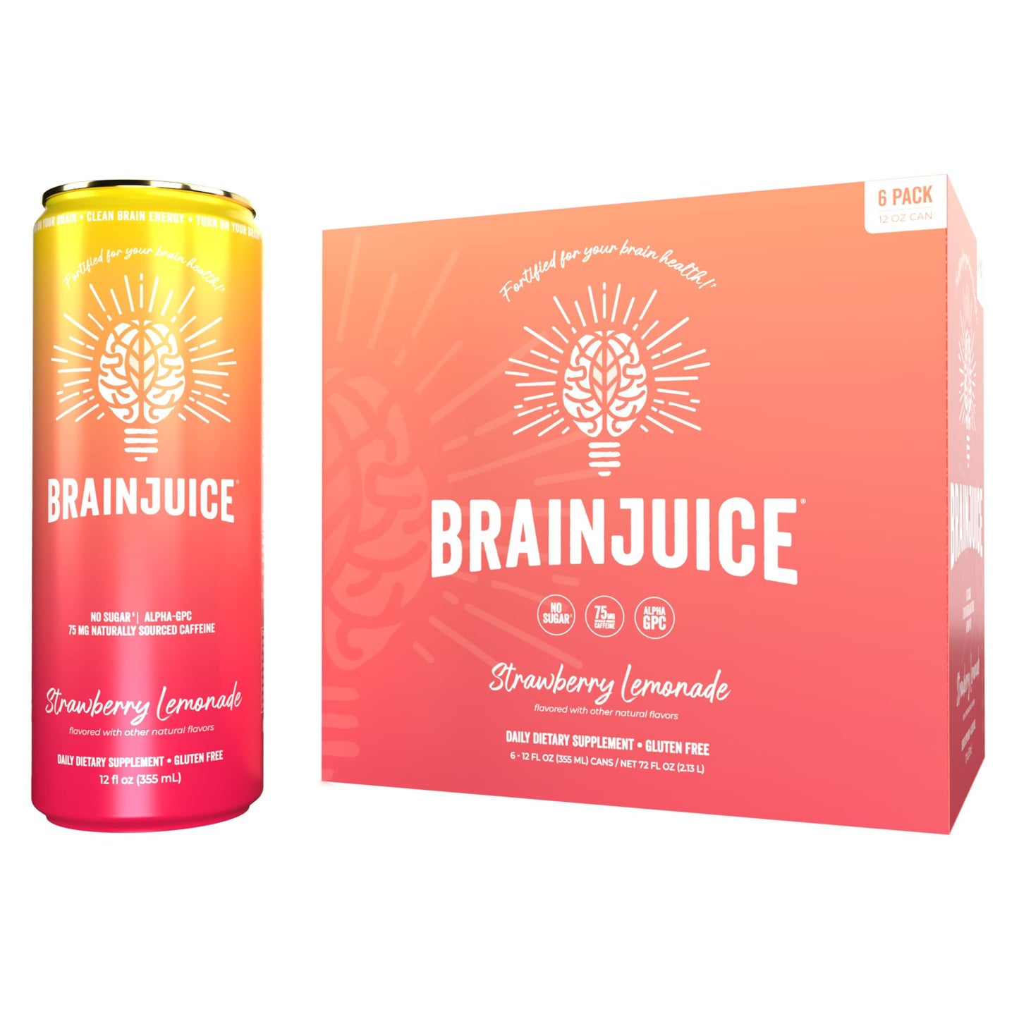Brainjuice Brain Health Support Drink for Energy & Focus, Vitamin C, B5, B6 & B12, L Theanine, Alpha GPC & Natural Caffeine From Green Tea, Vegan