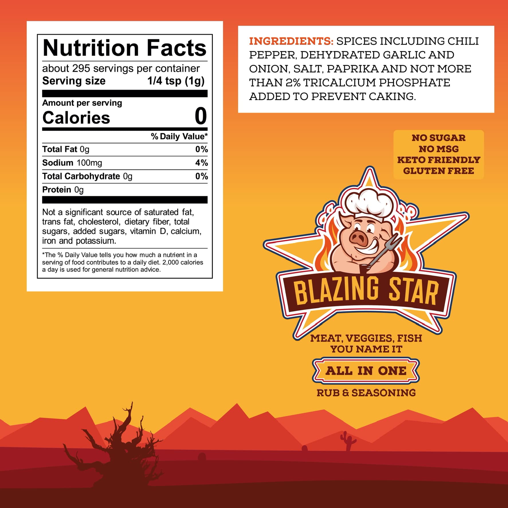 Blazing Star Sugar Free All In One Seasoning - Everyday Cooking Spice Blend - Bold Flavor for BBQ, Grilling, Vegetables, Chicken, Pork, and Beef