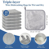 PXIRQ 10-Pack Non Scratch Wire Dishcloths - 7.87"x7.87" Multipurpose Steel Dishwashing Rags for Wet and Dry, Metal Scrubbing Sponge Pads Towels