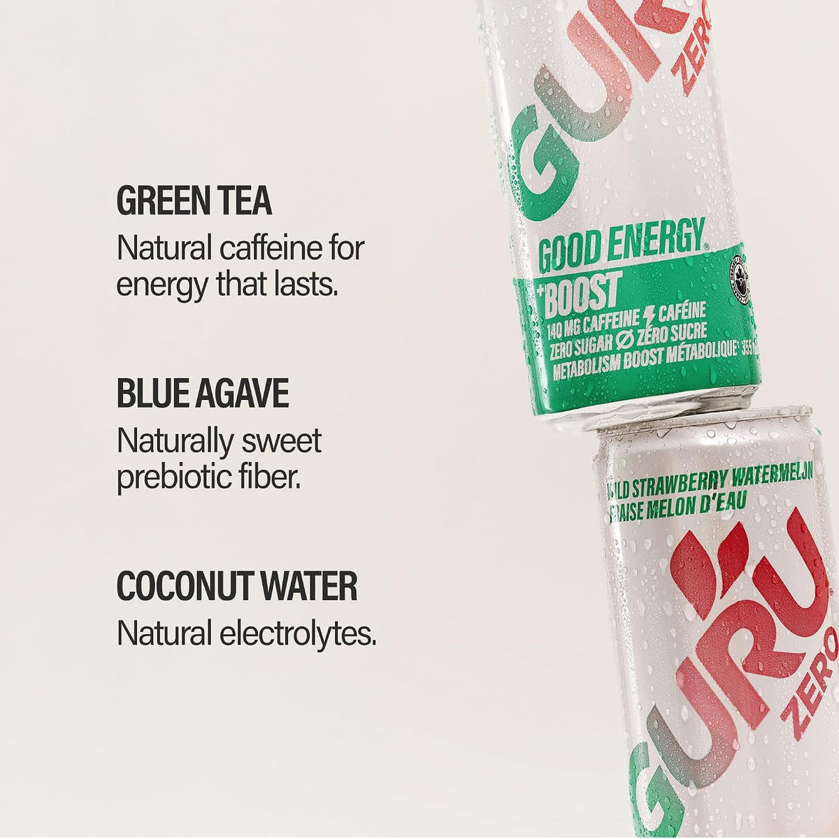 GURU Zero Sugar Energy Drink, Strawberry Watermelon, 12 Fl Oz, 12 Pack