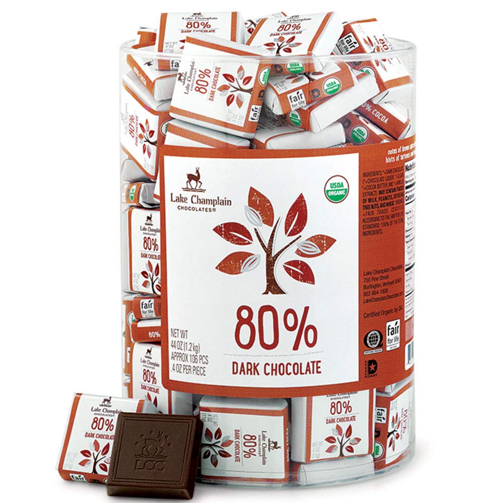 Lake Champlain 80% Cocoa Organic Dark Chocolate Squares, 100 Pieces, 2.5 Pounds