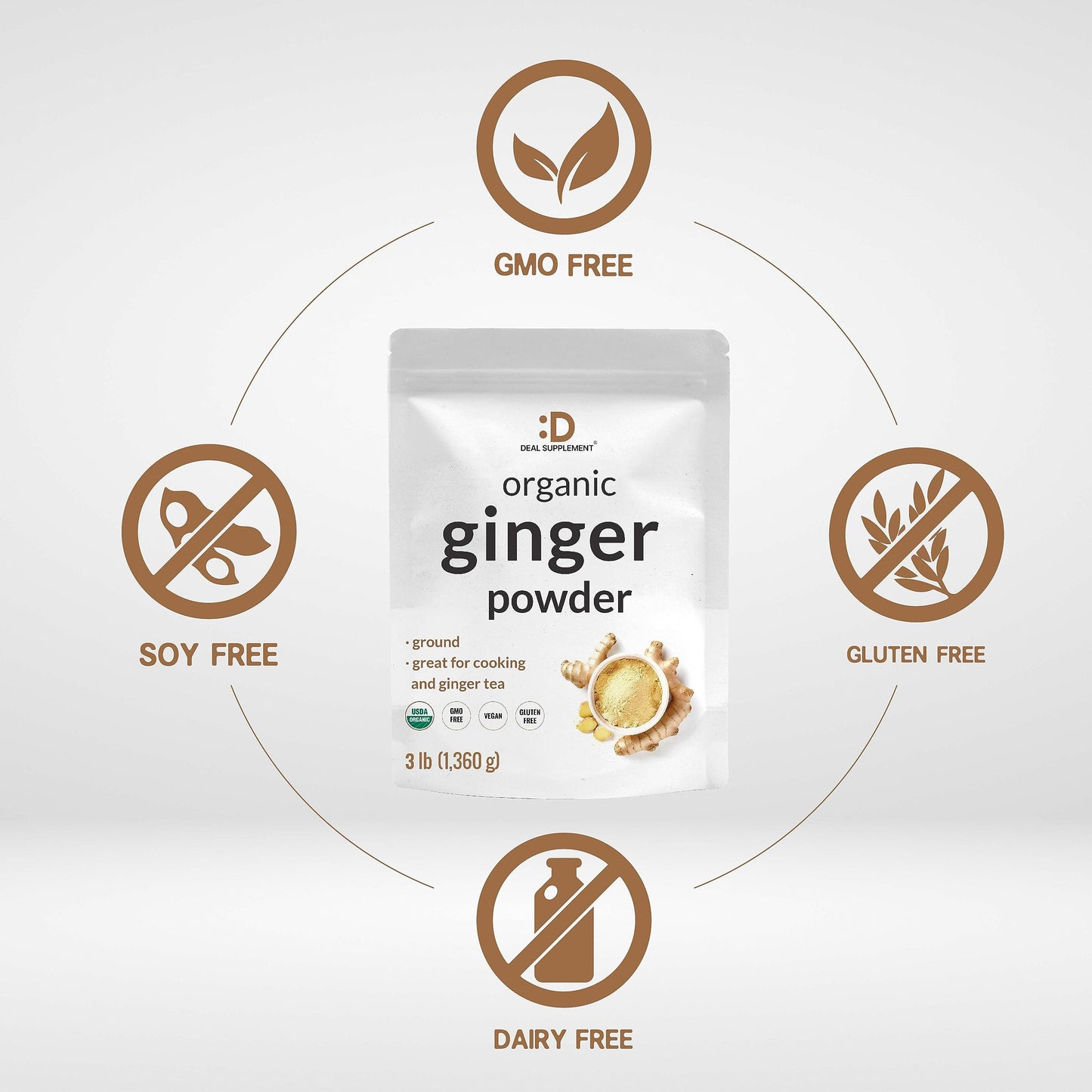 DEAL SUPPLEMENT Organic Fresh Ginger Powder, 3lbs - Finely Ground for Easy Mixing, Raw Ginger Spice Flavor, Indian Origin - Great for Chews, Tea