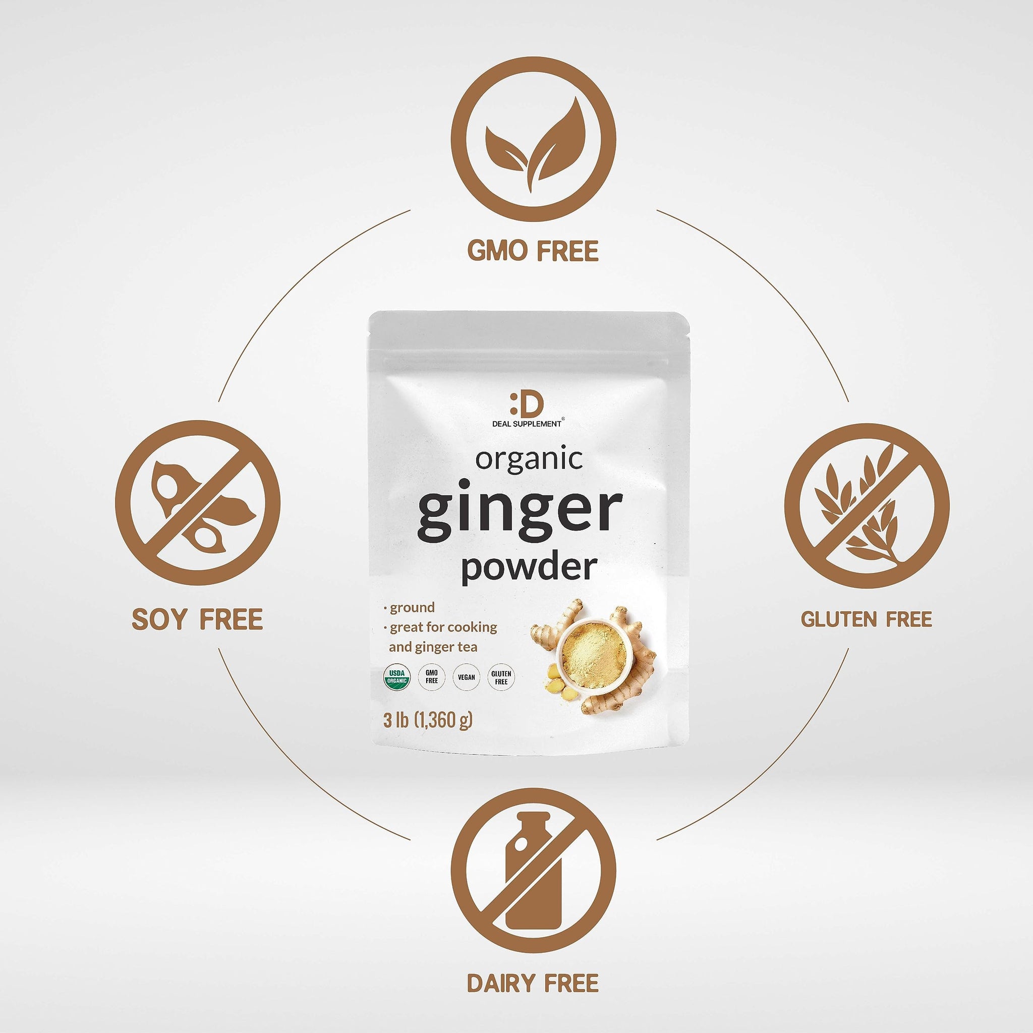 DEAL SUPPLEMENT Organic Fresh Ginger Powder, 3lbs - Finely Ground for Easy Mixing, Raw Ginger Spice Flavor, Indian Origin - Great for Chews, Tea