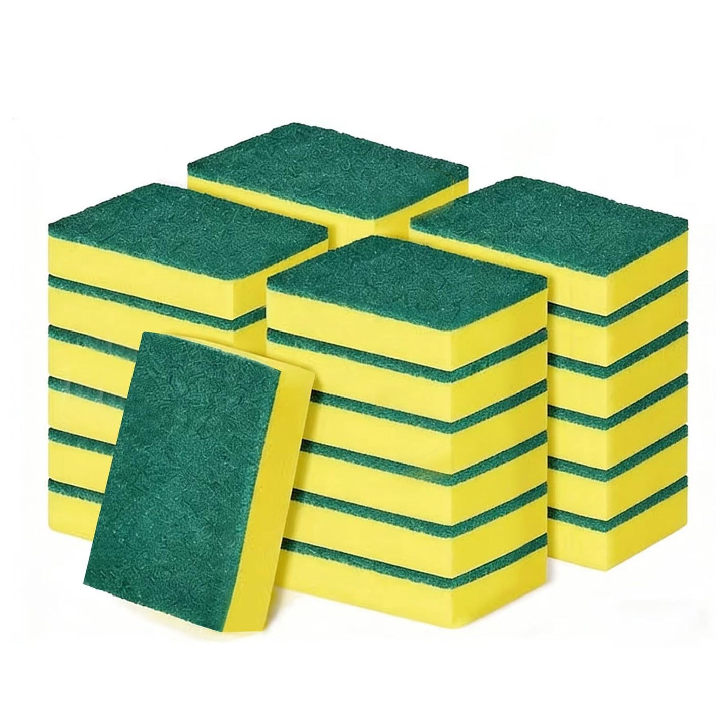 PuoWeo 24-Pack Heavy Duty Scrub Sponges, Non-Scratch Kitchen Sponge with Durable Scouring Pad, Dual-Sided Cleaning Sponge for Dishes, Pots, Pans