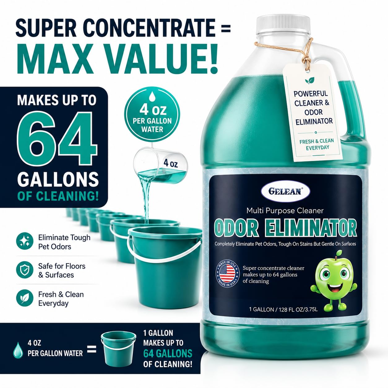 Multi Purpose Cleaner Pet Odor eliminator - pH Neutral - Strong Odor Floor Cleaner - Pet Odor Eliminator for Home - Best Scent Remover for Cat and Dog