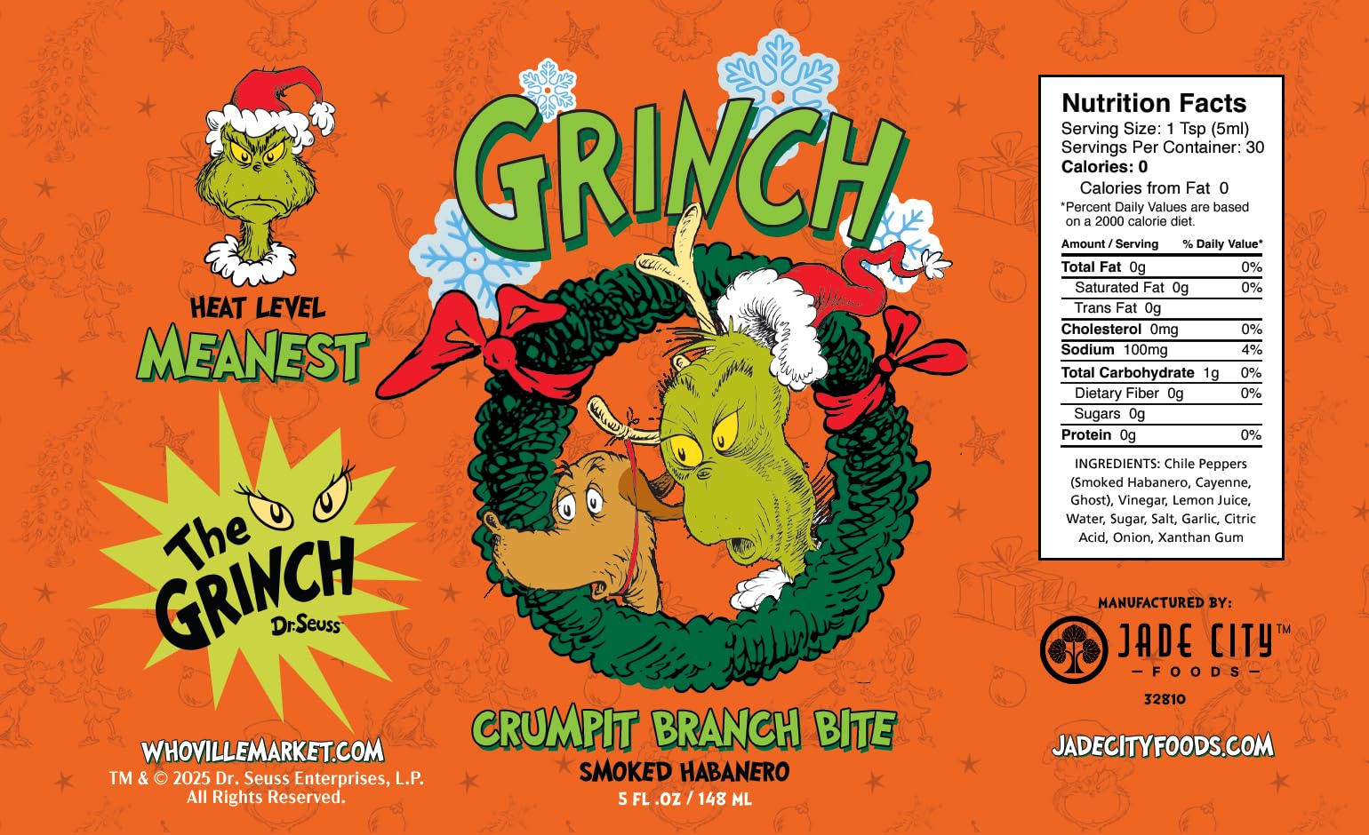 JADE CITY FOODS Grinch Hot Sauce - Crumpit Branch Bite: Smoked Habanero Hot Sauce