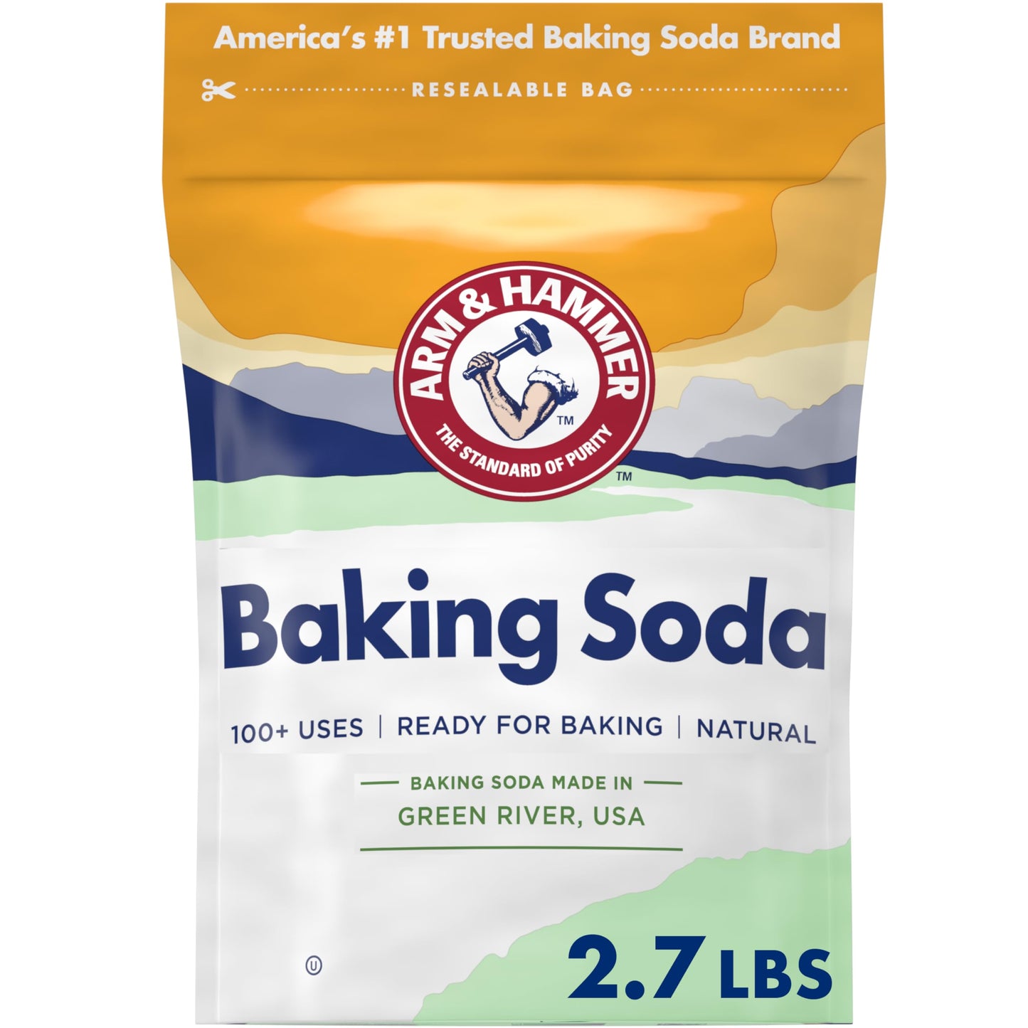 ARM & HAMMER Baking Soda, Multi-Purpose 100% Pure Sodium Bicarbonate Powder for Cooking, Baking, Cleaning, Laundry, Deodorizing, DIY & More, 2.7 Lbs