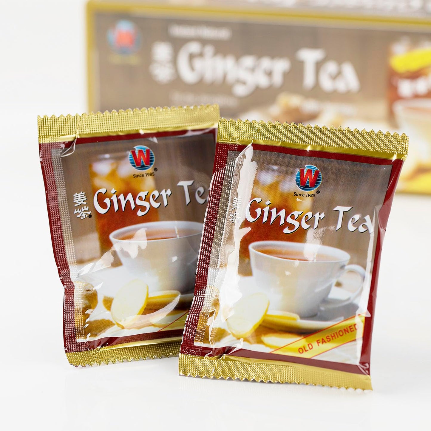Wing Hop Fung Instant Natural Ginger Tea with Honey, 12 Individually Wrapped Sachets, Premium Traditional Flavor, Bio-Technology Extracted, Hot & Cold