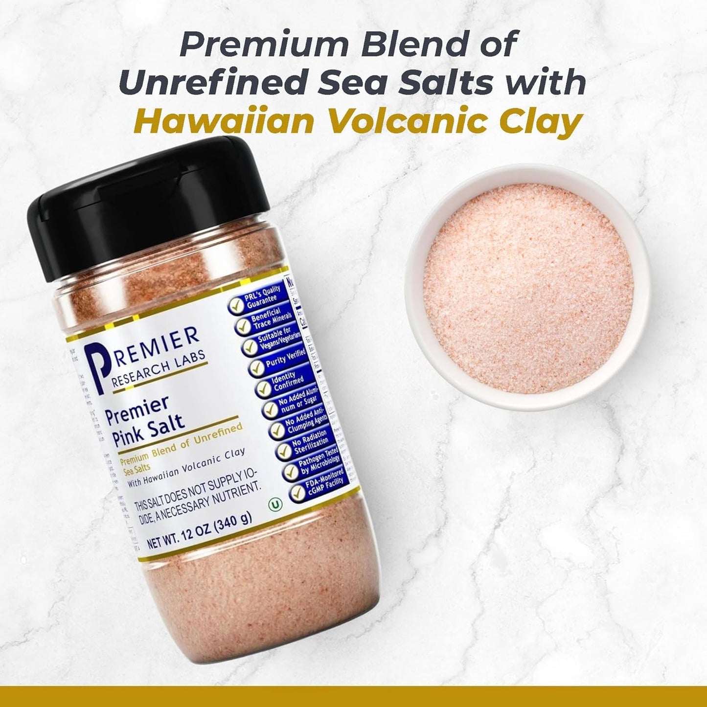 Premier Research Labs Pink Salt - Hawaiian Red Alaea Sea Salt Blend for Food, Cooking, and Eating - Flaky, Unrefined, and Additive-Free, 12 oz (Pack
