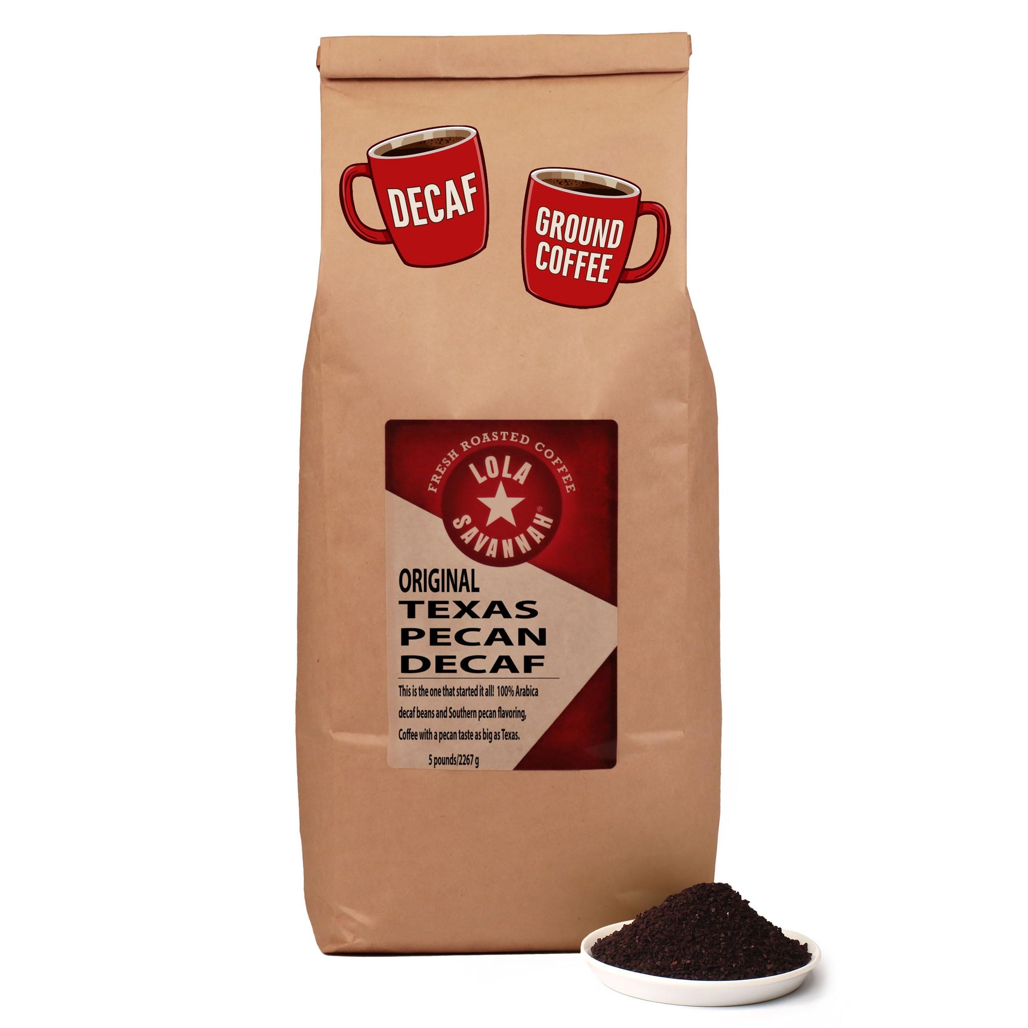 Lola Savannah Texas Pecan Ground Decaf Coffee, 5lb
