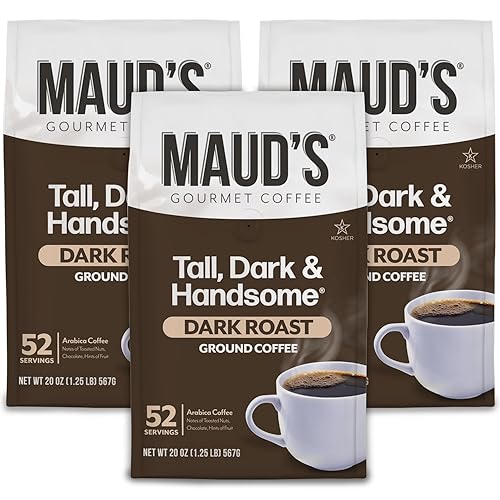 Maud's Dark Roast Ground Coffee, 3 Bags, (60oz), 100% Arabica Coffee, 156 Servings