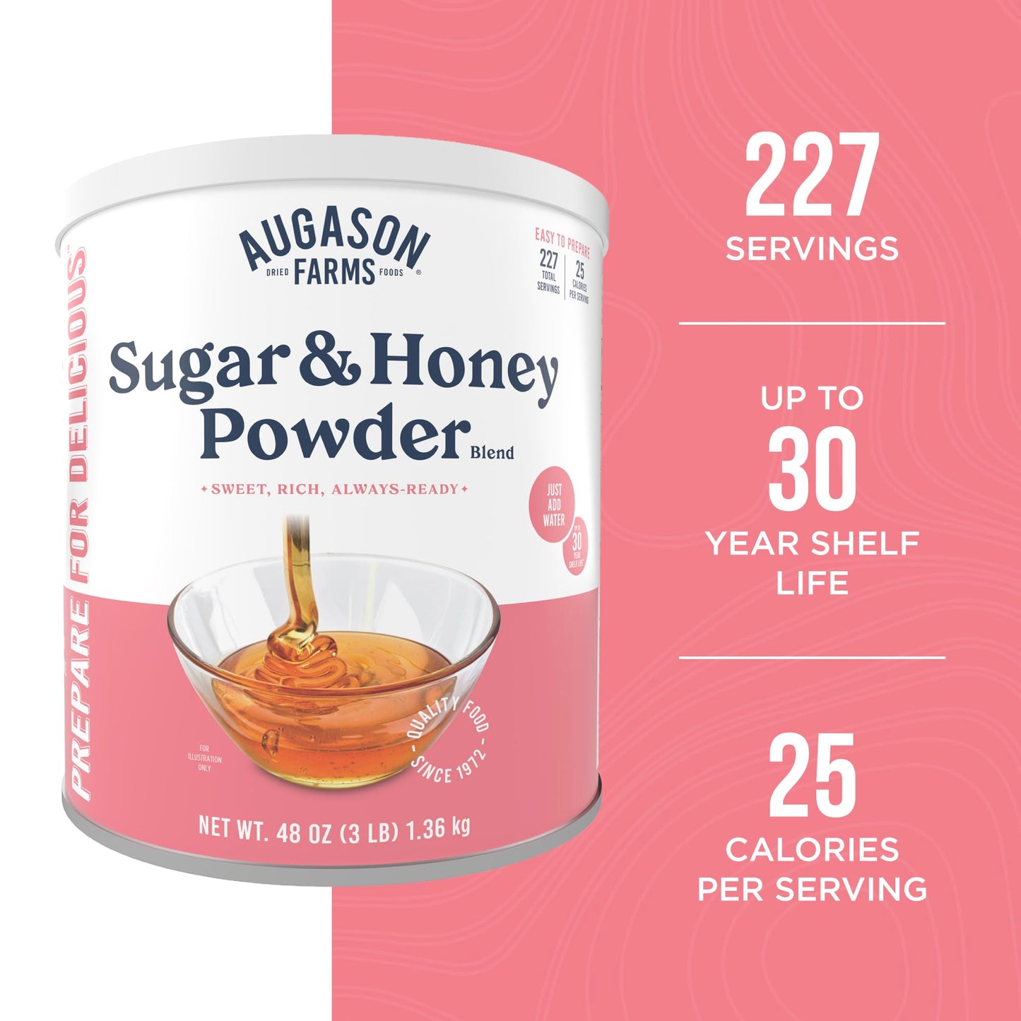 Sugar and Honey Powder Mix Can Emergency Food Supply, 227 Servings, 30 Year Shelf Life - Dry Honey and Sugar Powder Blend Sweetener for Baking