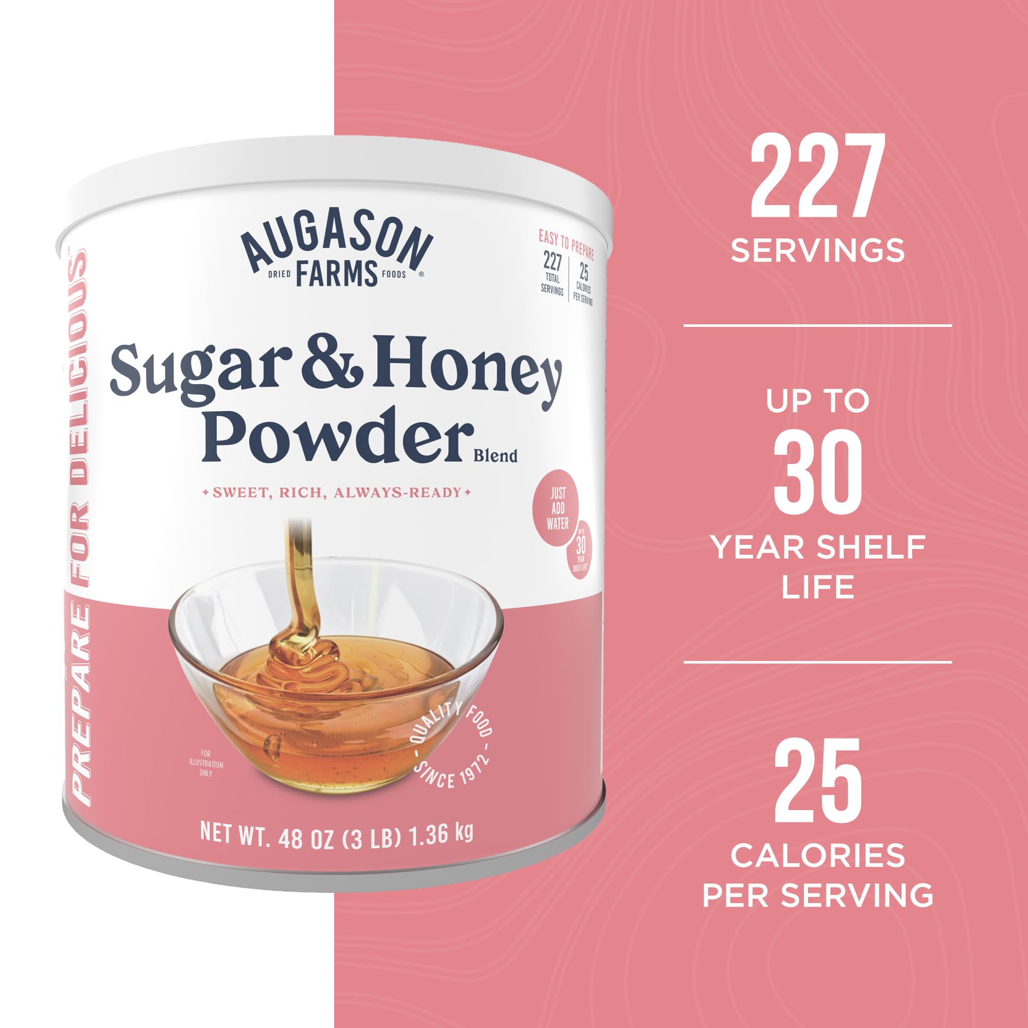 Sugar and Honey Powder Mix Can Emergency Food Supply, 227 Servings, 30 Year Shelf Life - Dry Honey and Sugar Powder Blend Sweetener for Baking