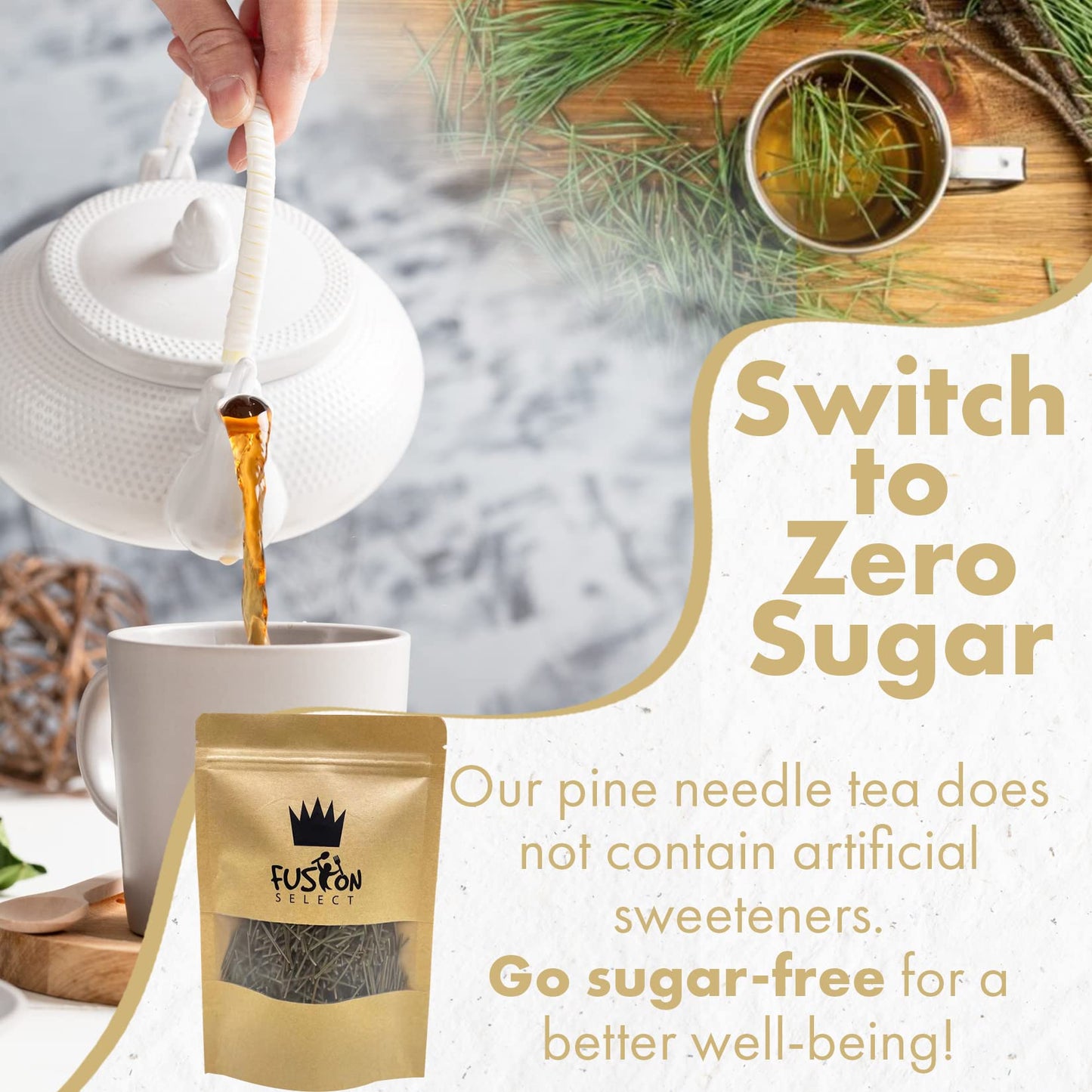 Fusion Select 100% Natural Pine Needle Tea - Fresh, Natural Loose Leaf Herbal Teas for Relaxation, Immunity & Health - Dried Pine Needles