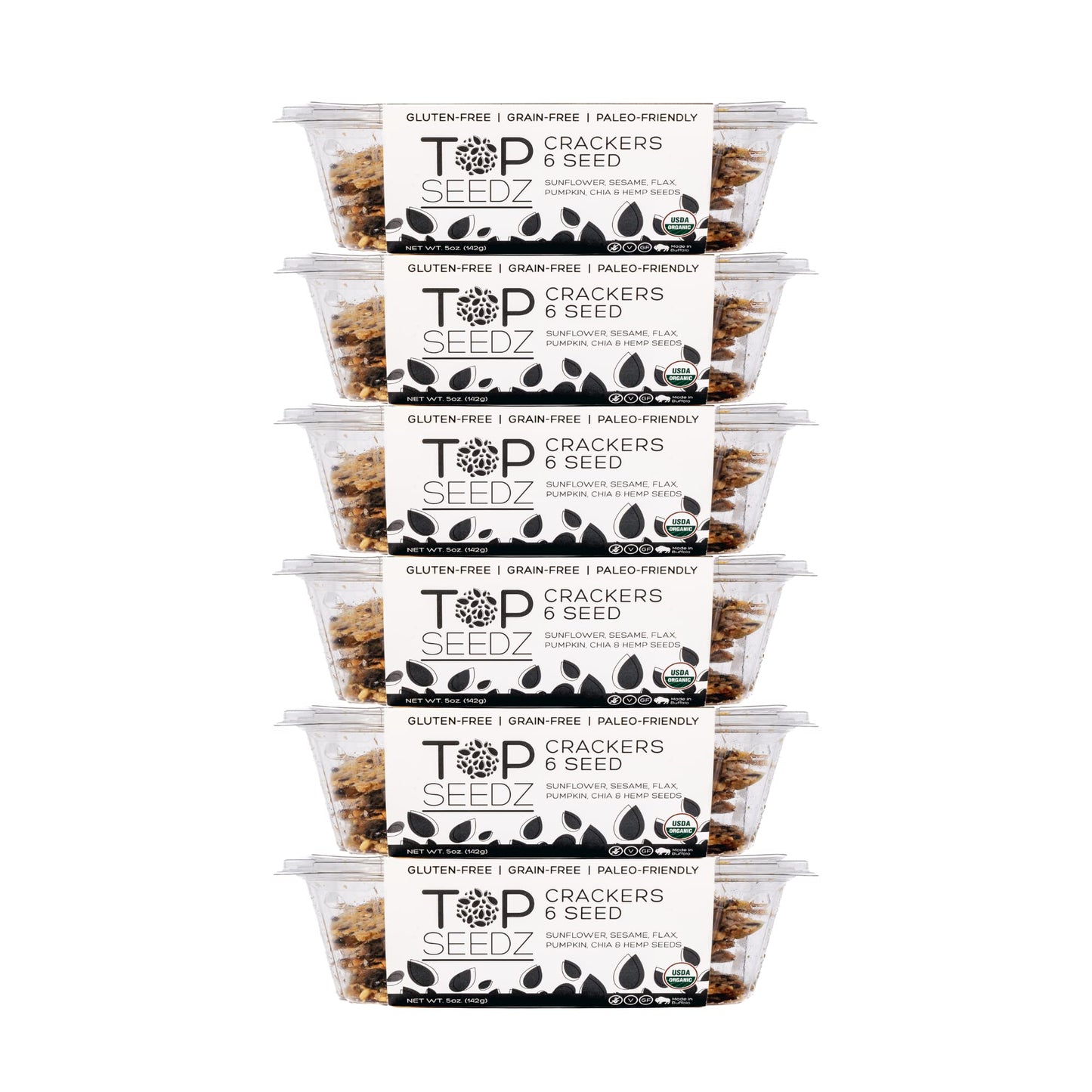 Top Seedz Certified Organic Gluten Free 6 Seed Crackers | 6-Pack | 5 Ounces | Healthy Vegan Crackers with Plant Based Protein | Made of Sunflower