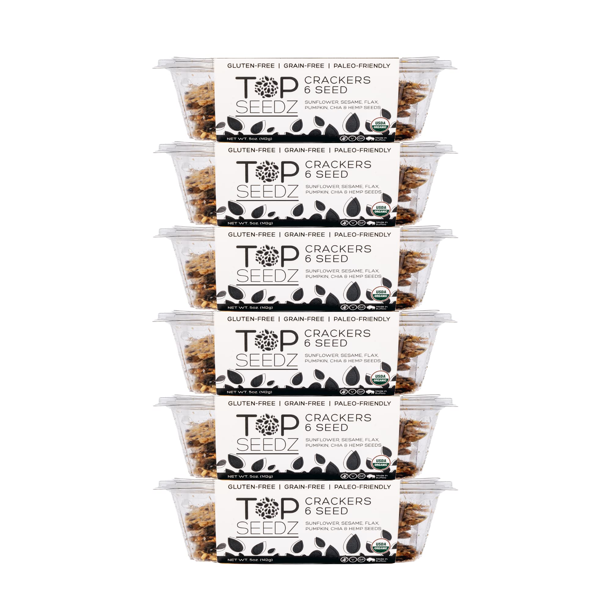 Top Seedz Certified Organic Gluten Free 6 Seed Crackers | 6-Pack | 5 Ounces | Healthy Vegan Crackers with Plant Based Protein | Made of Sunflower