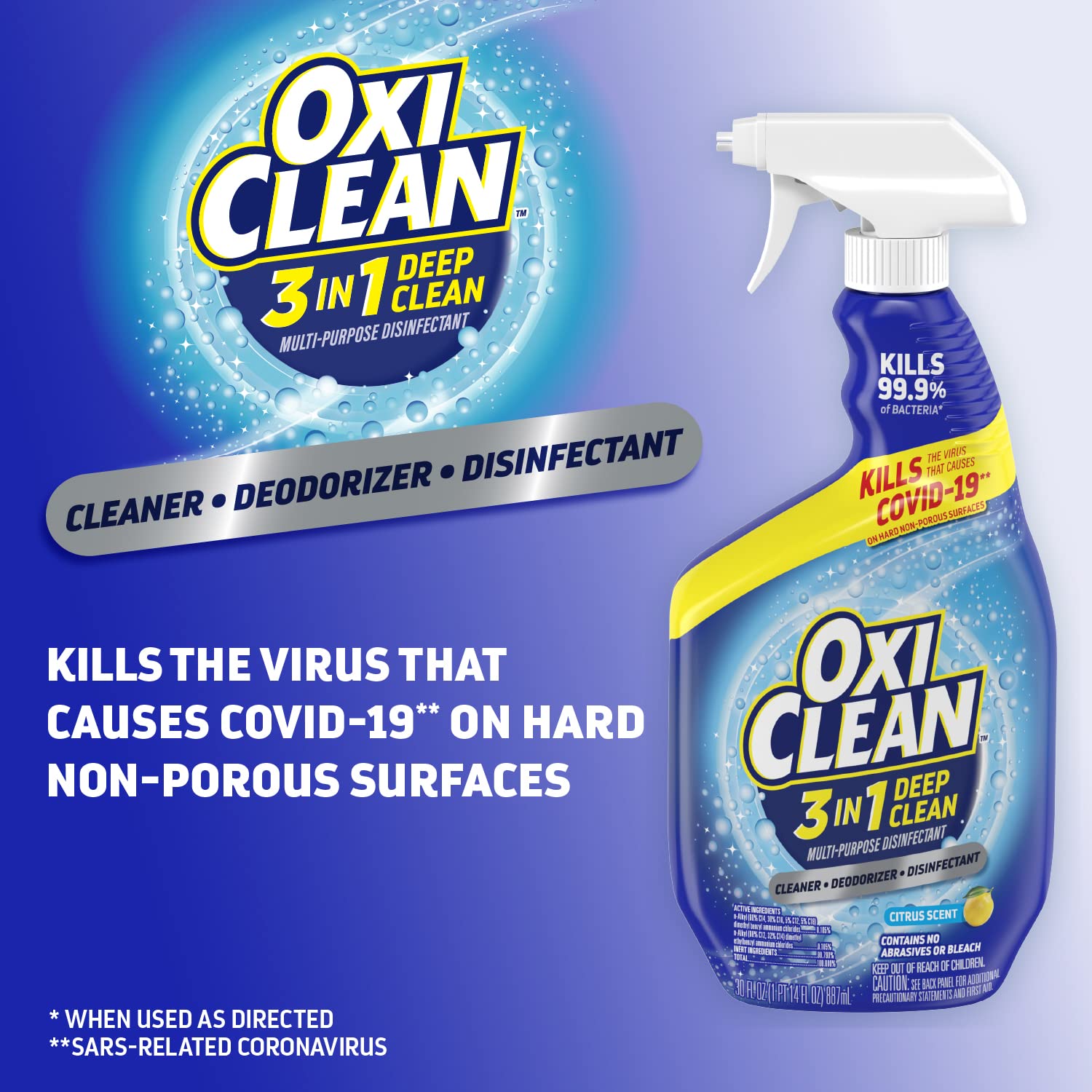 OxiClean 3-in-1 Deep Clean Multi-Purpose Disinfectant, 30 oz (Pack of 2)