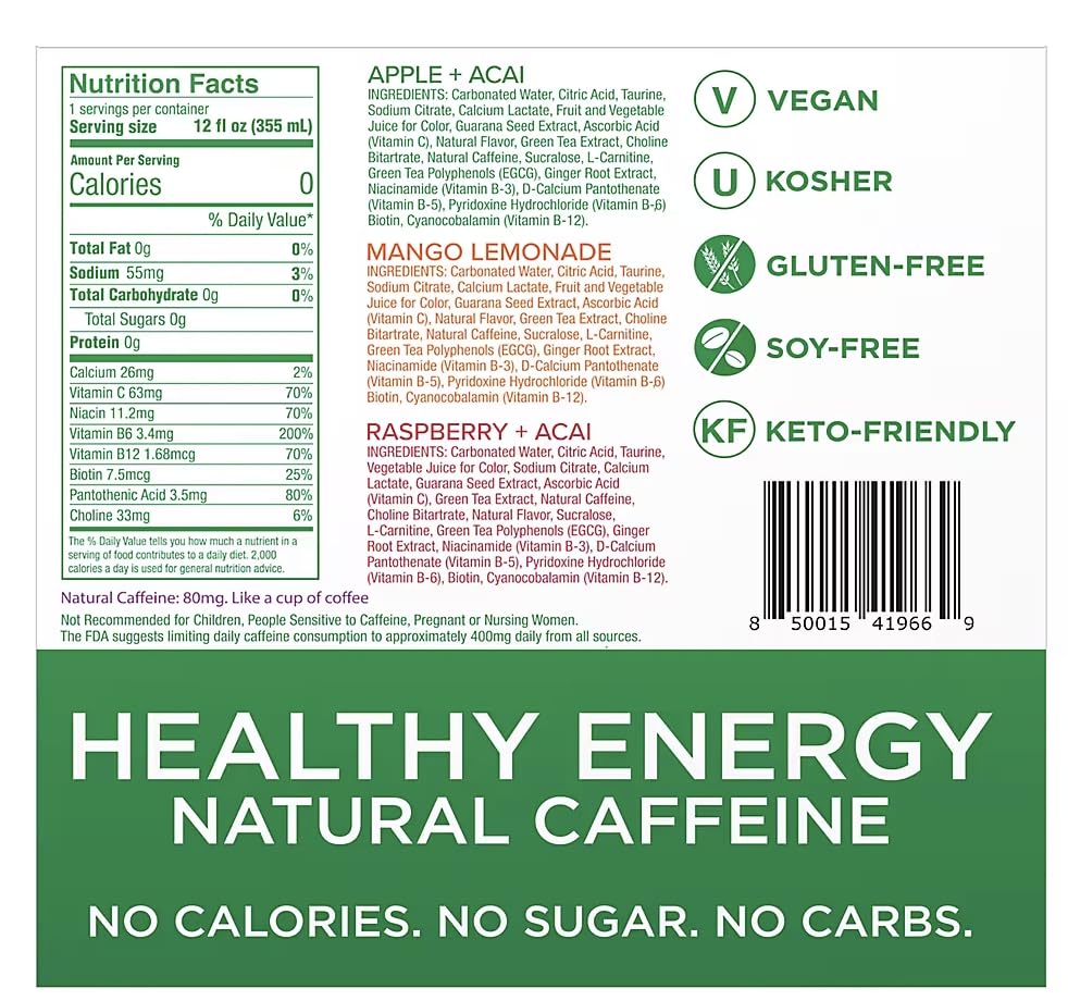 Aspire Healthy Energy Drinks Variety Pack, 15 pk./12 oz