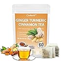 Ginger Turmeric Tea 2g x 60 Teabags | 100% Golden Blend for Wellness | Powerful Antioxidant & Natural Digestion Metabolism Support | Warming