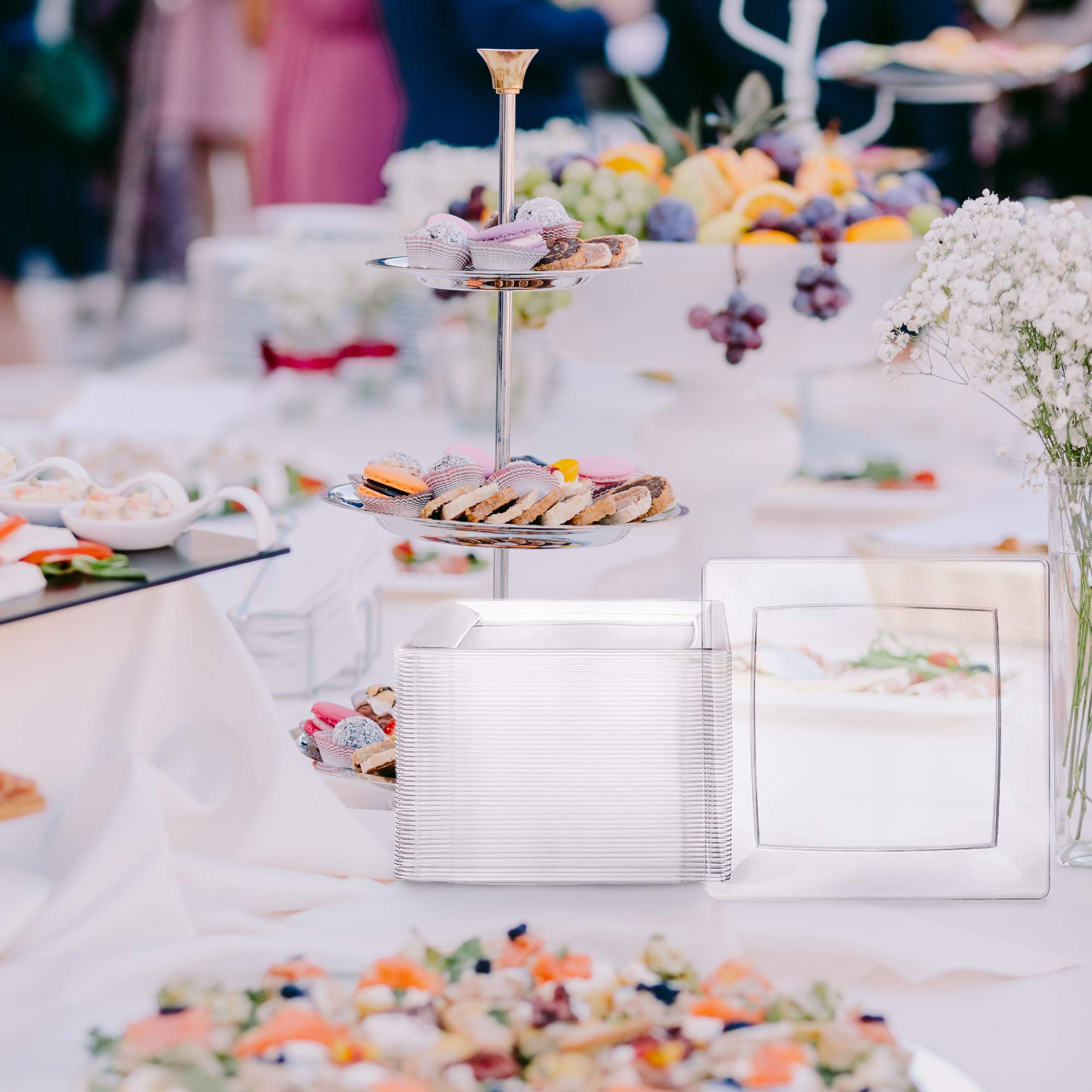 Oasis Creations Clear Square Plates Set 9" - 50 Count - Premium Hard Clear Plastic - Disposable and Reusable - Dinner - Salad - Party Plate Set