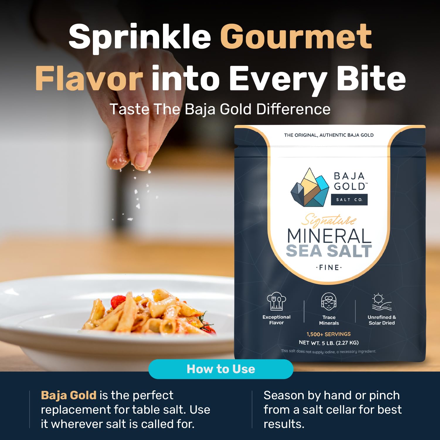Baja Gold Signature Mineral Sea Salt - Recommended by Gary Brecka - Authentic Fine Grind Salt for Cooking & Baking | Natural Baja Salt for Culinary