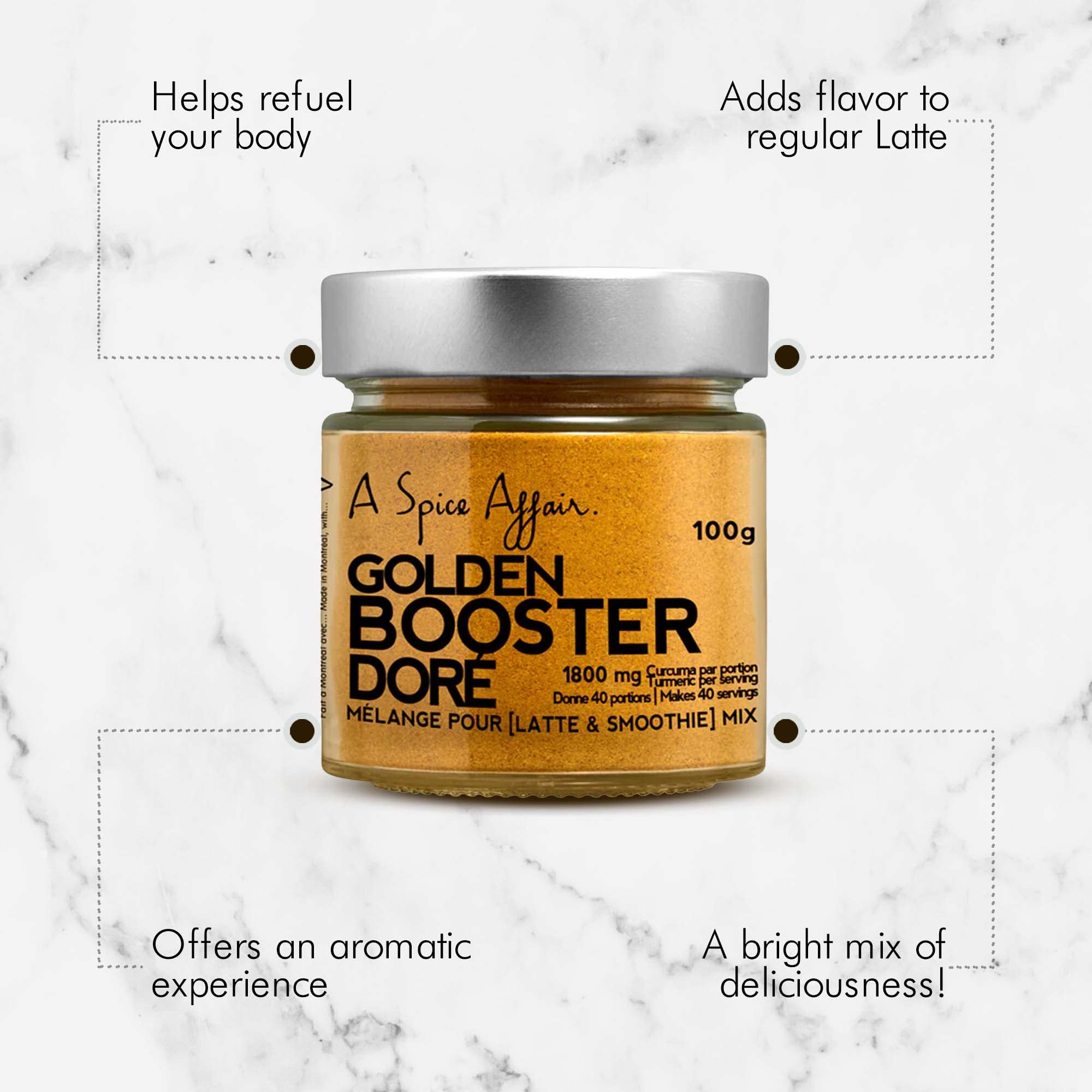 A Spice Affair's Golden Booster Dore 100 g (3.5 oz) - Black Pepper, Turmeric, Ginger - Herbs, Spice Blends & Seasonings