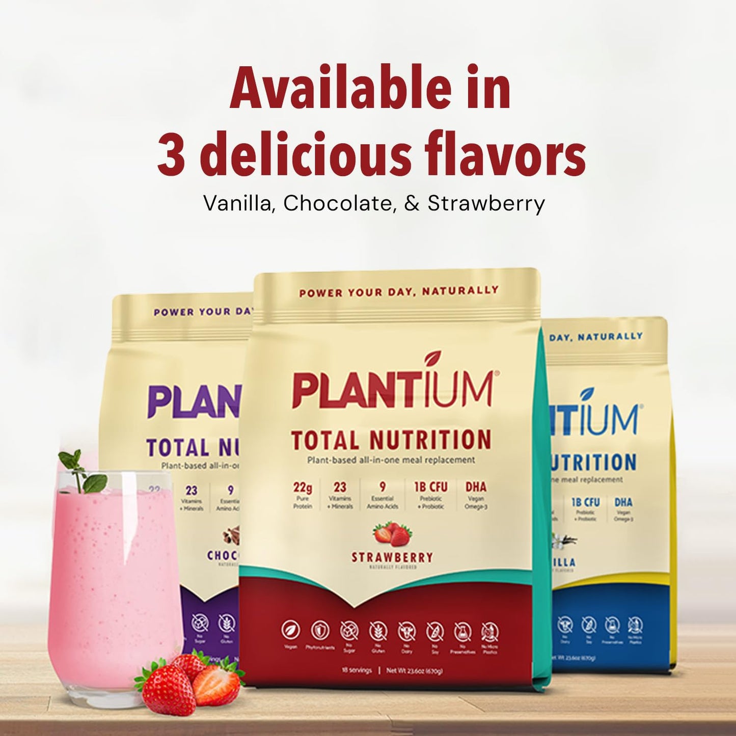 AMAXI Plantium Total Nutrition, Premium All-in-One Meal Replacement Shake, Plant-Based Protein Powder with Vitamins, Minerals & Probiotics, 22g