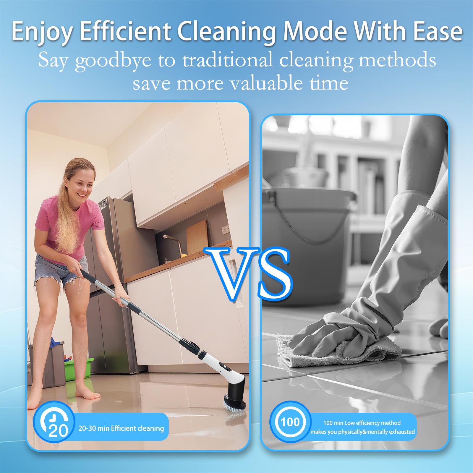 Spin Scrubber,9-In-1Multifunctional Cleaning Brush with Detachable Handle,9 Replaceable Brush Heads&LCD Display,Rechargeable Electric Spin Scrubber