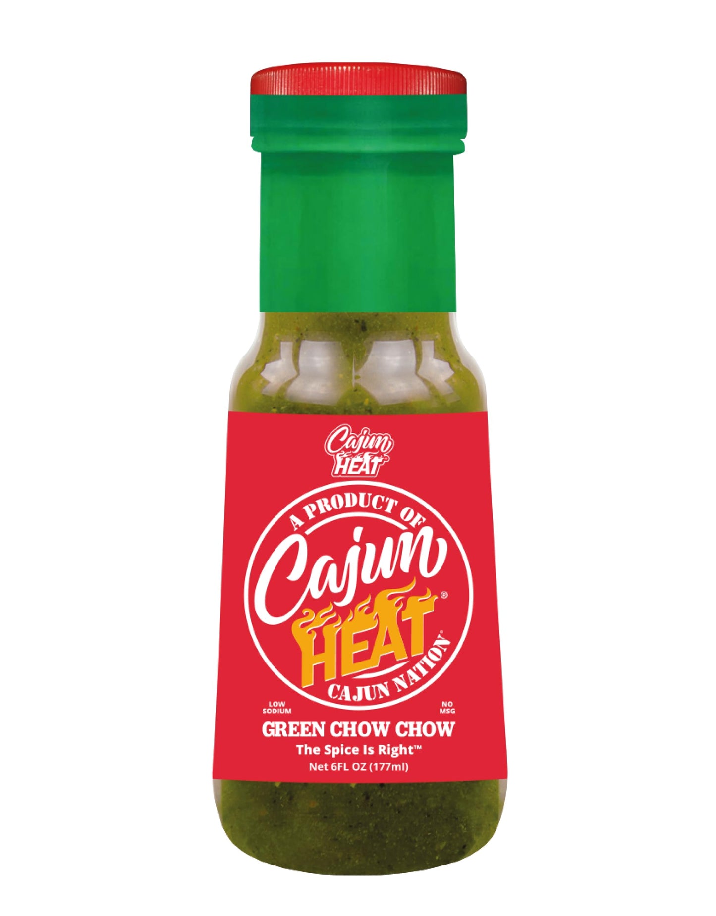 Cajun Nation CAJUN HEAT Green Chow Chow Relish 6oz - Crushed Green Pepper & Onion Spicy Relish, No MSG, Low Sodium- Zesty Tangy Pepper Flavor from