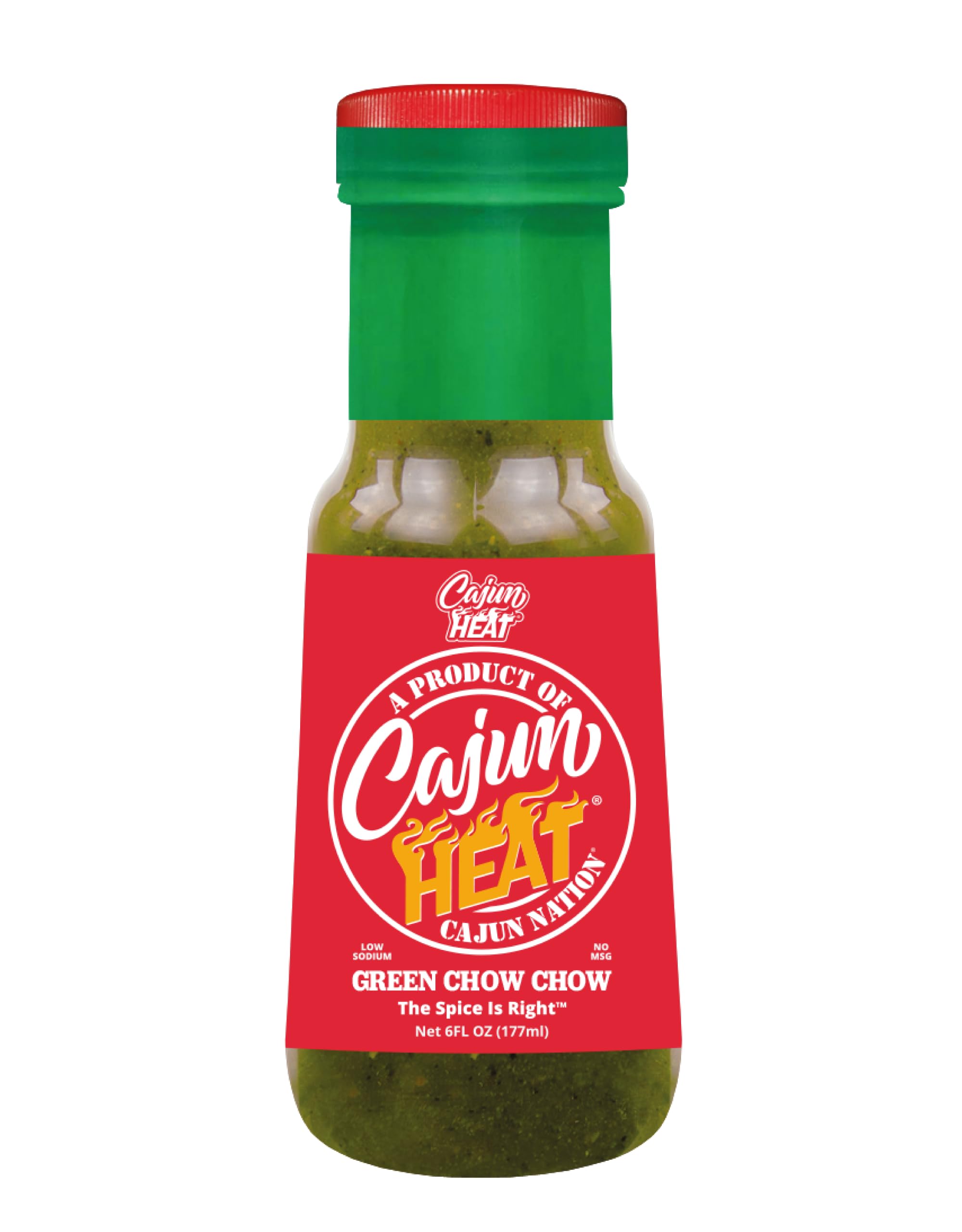 Cajun Nation CAJUN HEAT Green Chow Chow Relish 6oz - Crushed Green Pepper & Onion Spicy Relish, No MSG, Low Sodium- Zesty Tangy Pepper Flavor from