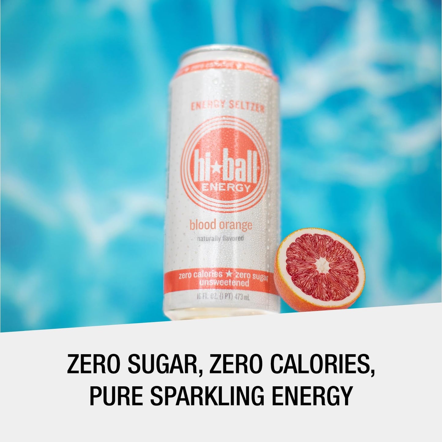 Hiball Clean Energy Drink - Blood Orange - Zero Sugar, Zero Calorie Sparkling Water with 160mg Organic Caffeine, 50mg Organic Ginseng, 50mg Organic