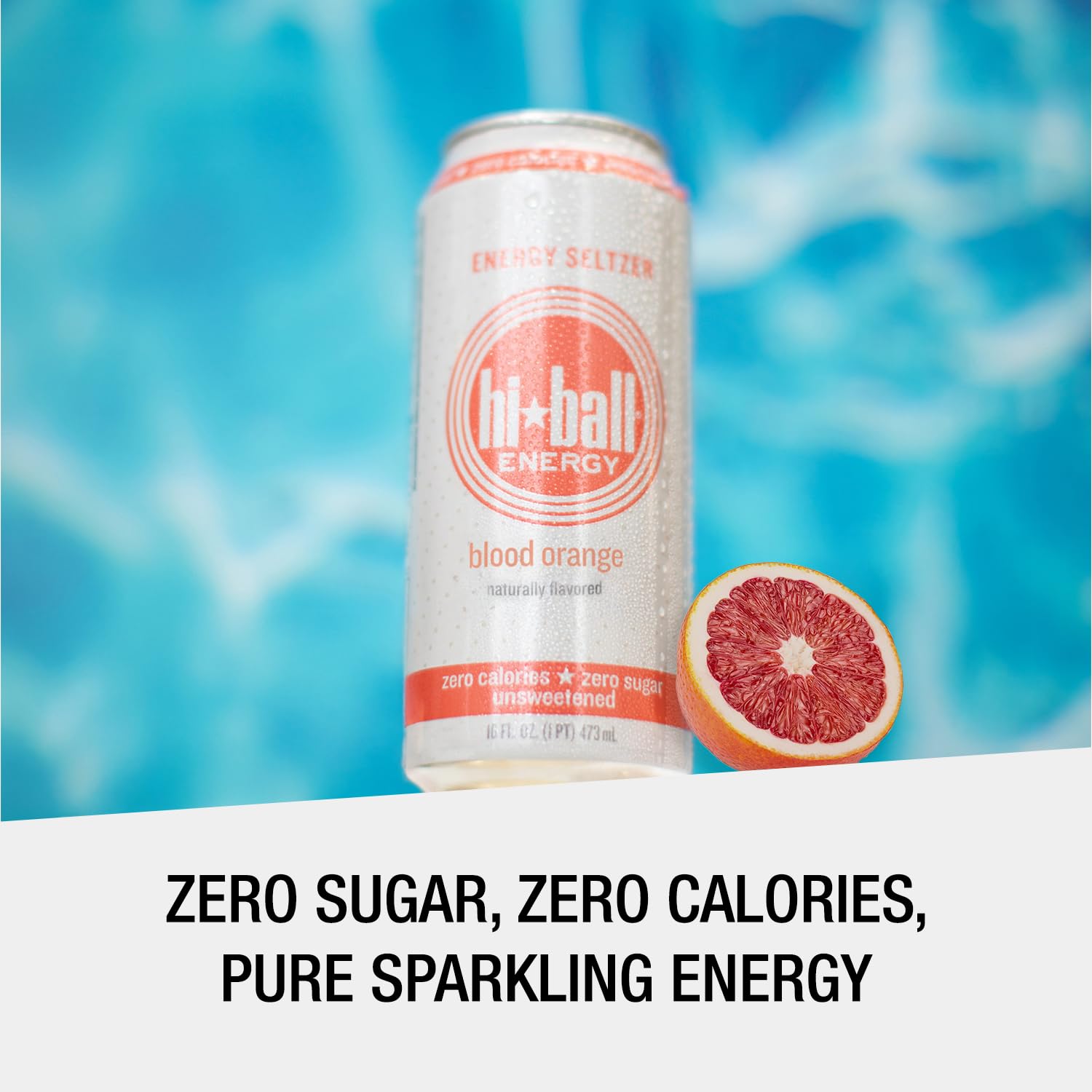 Hiball Clean Energy Drink - Blood Orange - Zero Sugar, Zero Calorie Sparkling Water with 160mg Organic Caffeine, 50mg Organic Ginseng, 50mg Organic