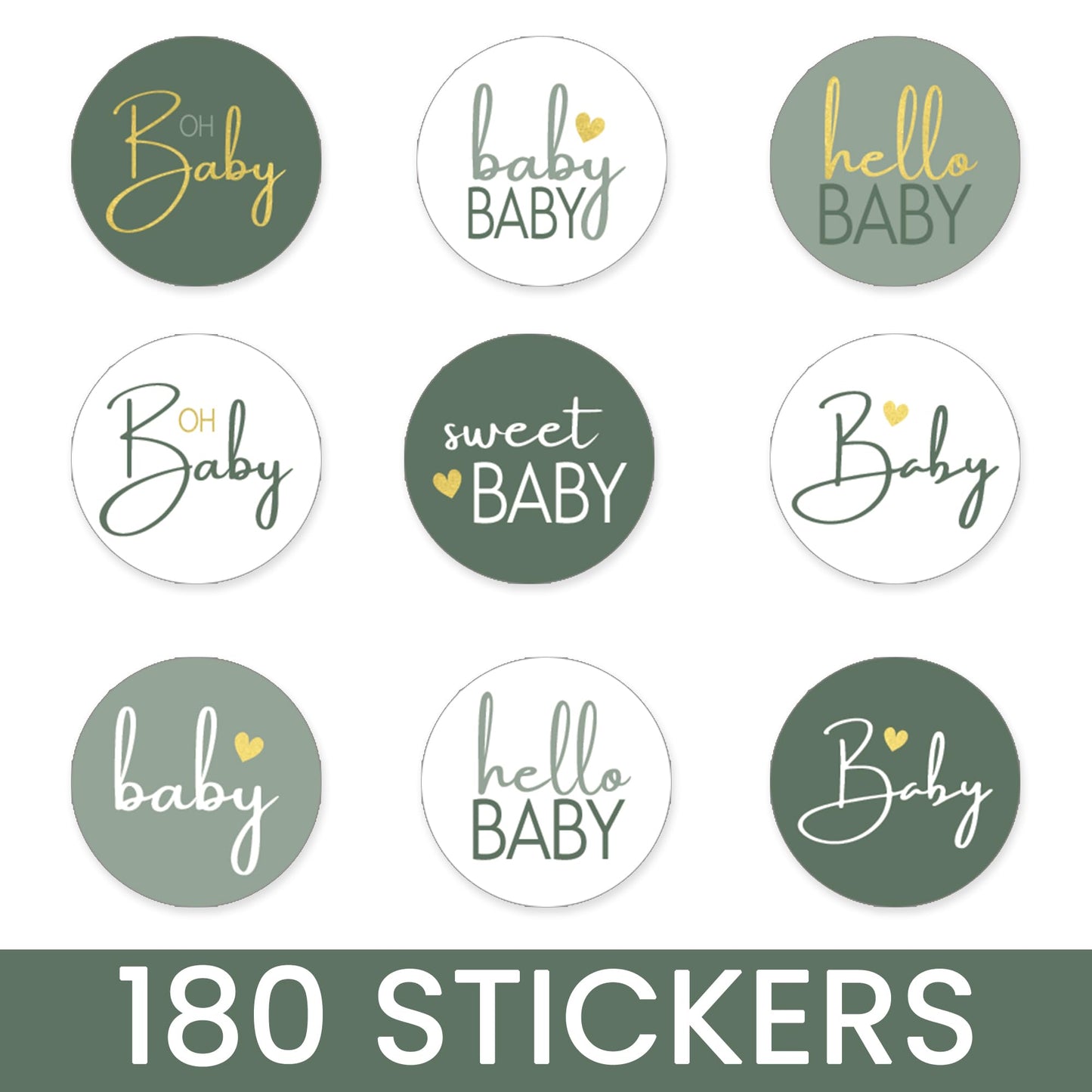 Green Baby Shower Kisses Stickers - Candy Party Favor Labels, 180 Count, 9 Sweet Baby Designs
