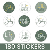 Green Baby Shower Kisses Stickers - Candy Party Favor Labels, 180 Count, 9 Sweet Baby Designs