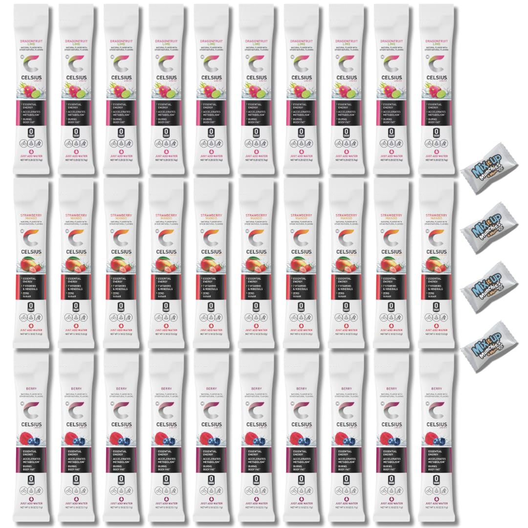 Energy Powder Packets - 3 Top Flavors 30 Energy Drink Packets for On the Go Essential Energy and Hydration | Bundled by Mix It Up Munchies | Healthy
