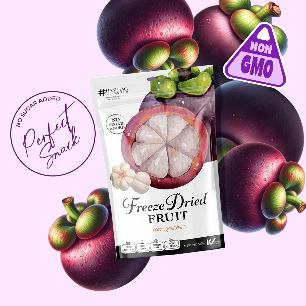 Life Plus Style Gourmet Hashtag Munch Freeze Dried Mangosteen Crunchy Snacks for Kids and Adults No Added Sugar Non GMO Sweet Fruit Snacks Gluten Free