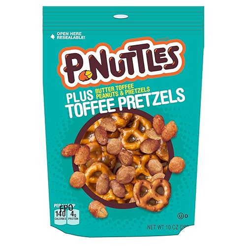 P-Nuttles Plus Toffee Pretzels, 10 Ounce Resealable Bag (Pack of 1) - Butter Toffee Peanuts and Pretzels - Perfect Gourmet Snack Mix for Parties