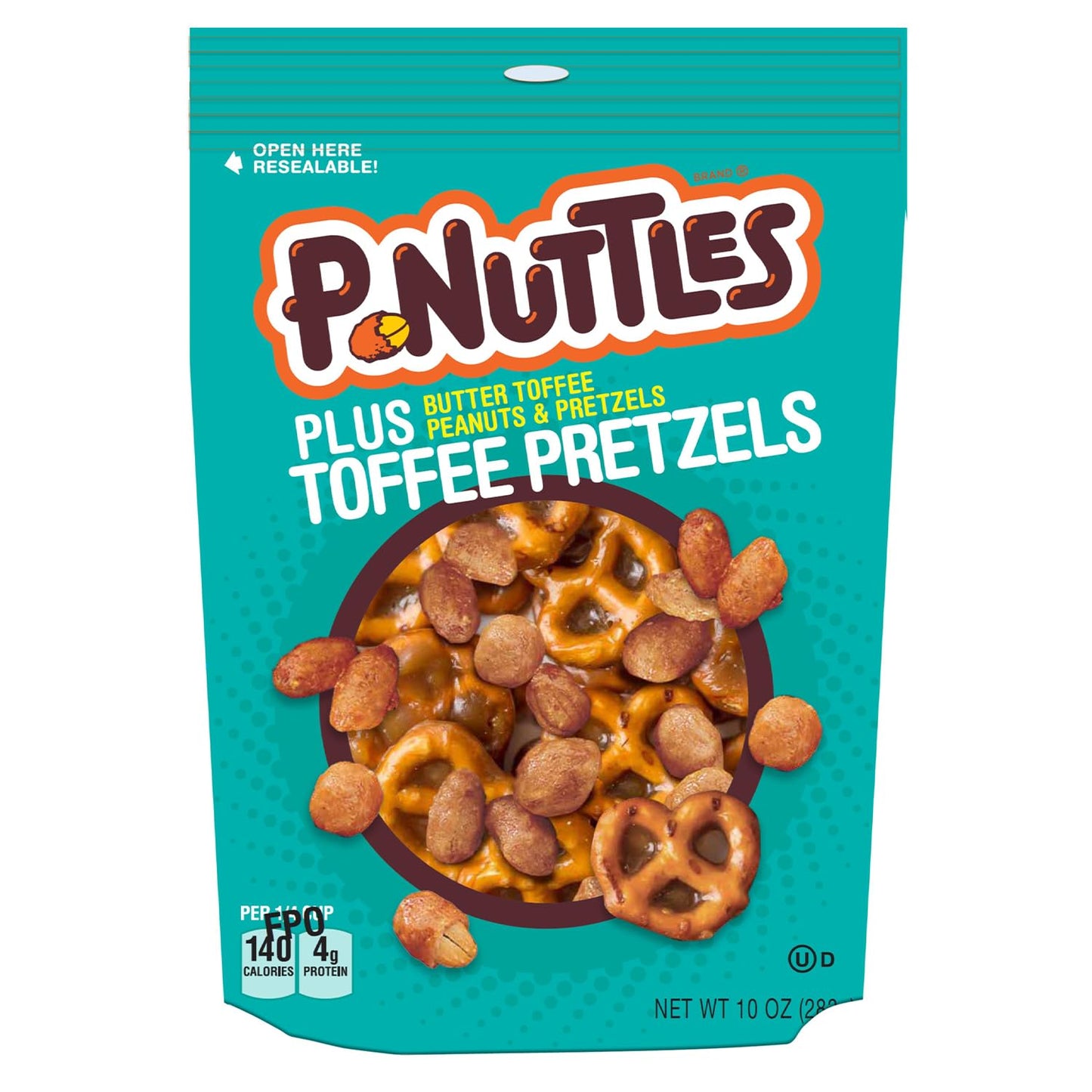 P-Nuttles Plus Toffee Pretzels, 10 Ounce Resealable Bag (Pack of 1) - Butter Toffee Peanuts and Pretzels - Perfect Gourmet Snack Mix for Parties