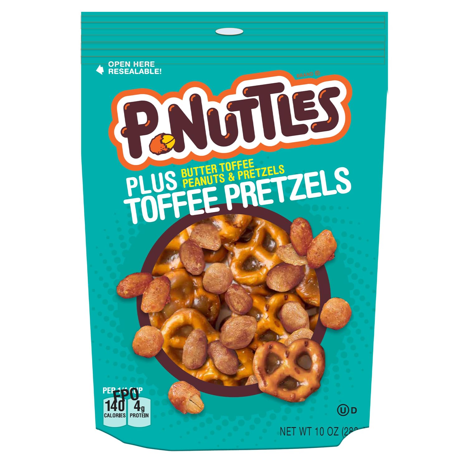 P-Nuttles Plus Toffee Pretzels, 10 Ounce Resealable Bag (Pack of 1) - Butter Toffee Peanuts and Pretzels - Perfect Gourmet Snack Mix for Parties