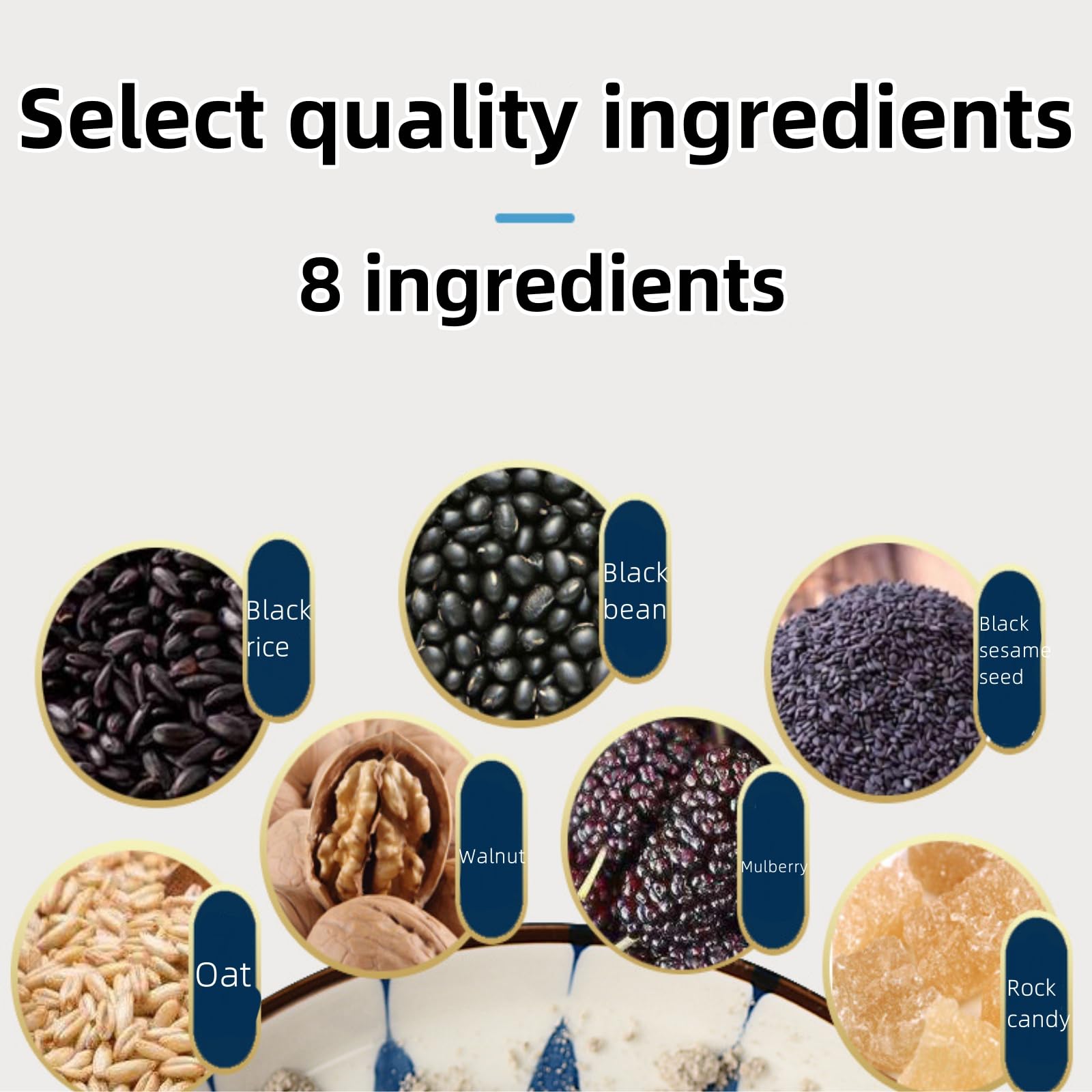 Black Sesame Walnut Black Bean Powder?Grain Congee?Chinese Yam Black Sesame Soup?Instant Soup?Breakfast Congee?17.6 Oz (500g) (17.6oz, Sugar)