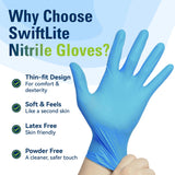 SWIFTLITE Nitrile Gloves, Food Safe Disposable Gloves Latex Free, Blue Rubber Gloves Powder Free for Food Prep, Cooking, Kitchen Cleaning (Large, 100)
