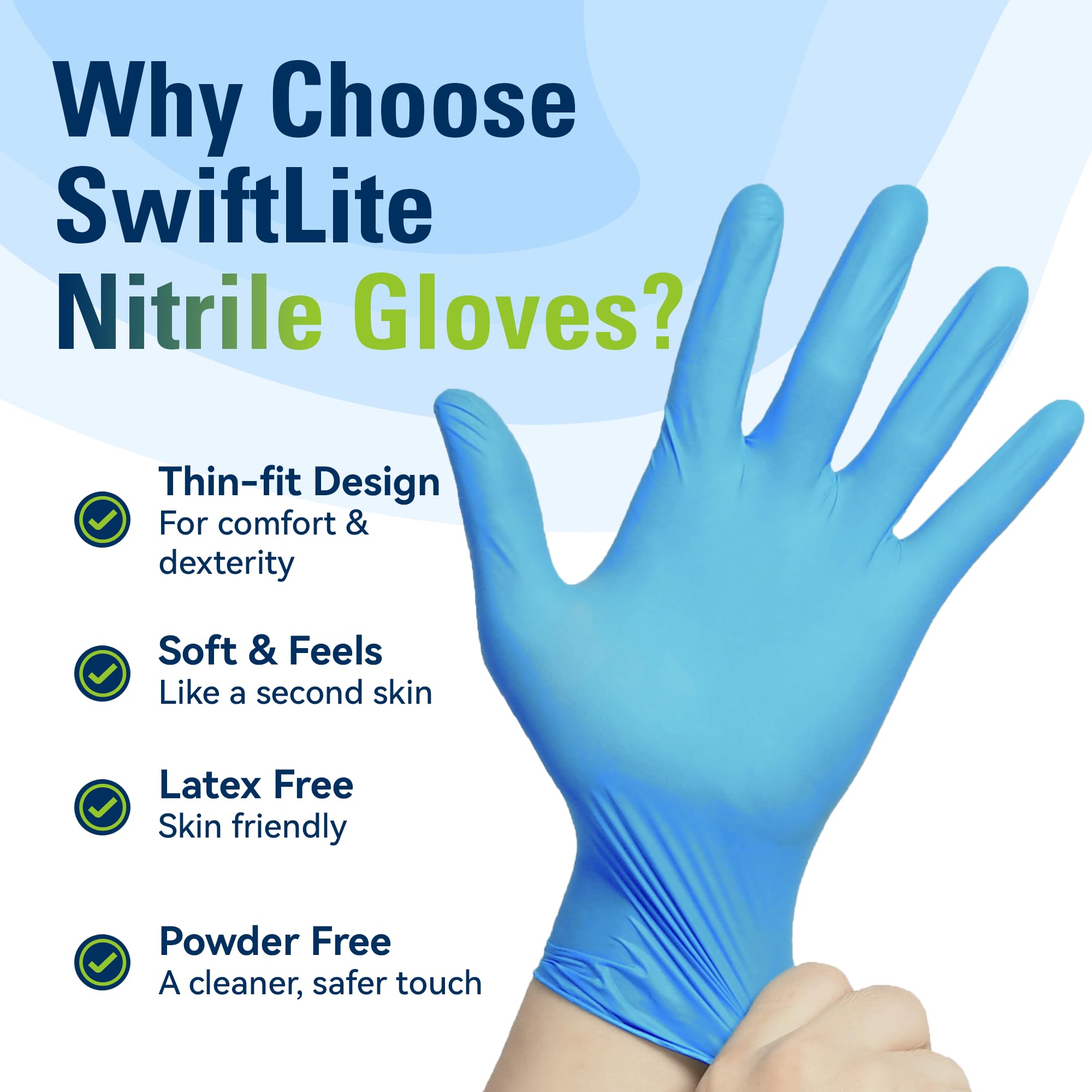 SWIFTLITE Nitrile Gloves, Food Safe Disposable Gloves Latex Free, Blue Rubber Gloves Powder Free for Food Prep, Cooking, Kitchen Cleaning (Large, 300)