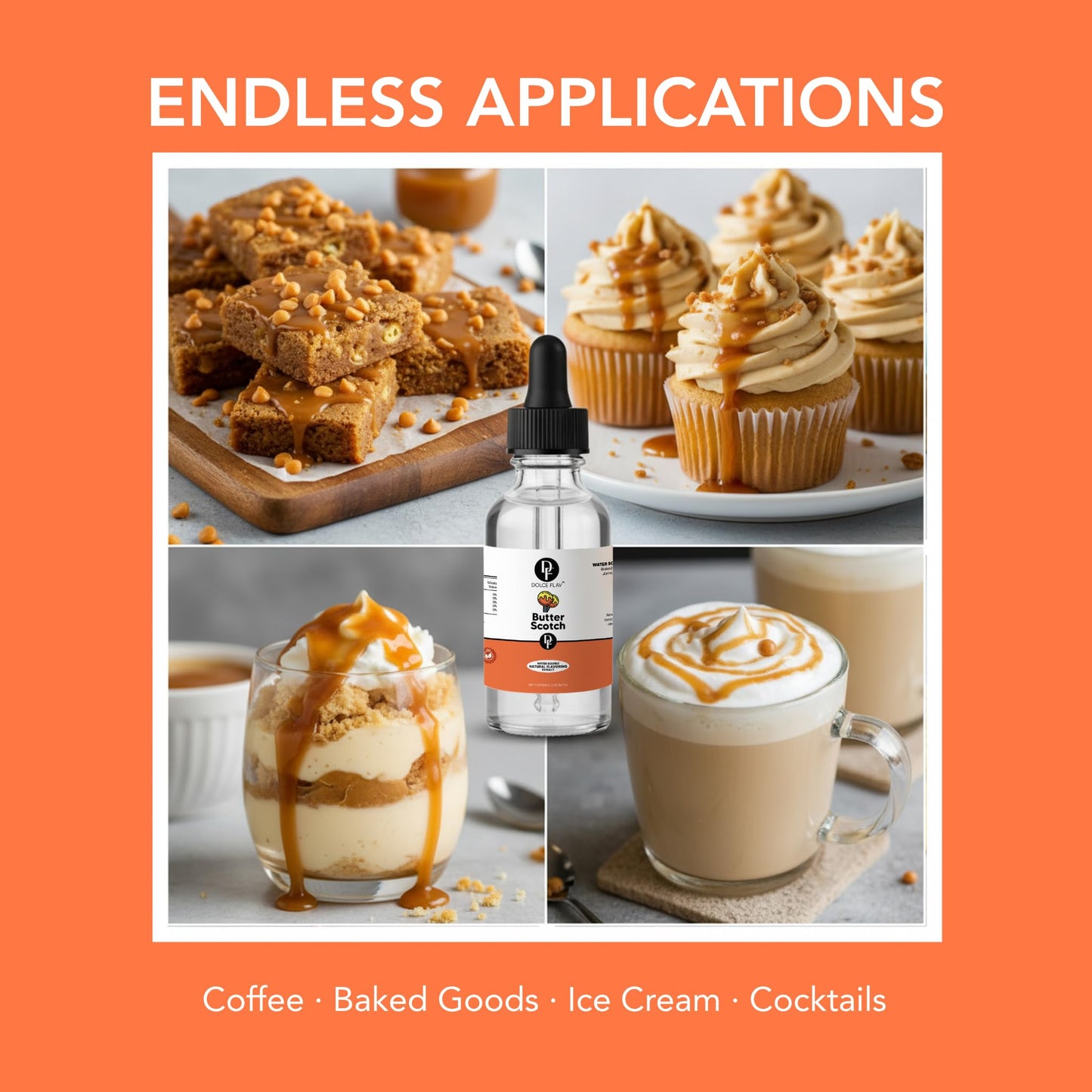 Dolce Flav Natural Butterscotch Extract 2 oz - Kosher, Sugar-Free, Concentrated Rich Butterscotch Flavoring for Baking, Beverages & Desserts, Includes