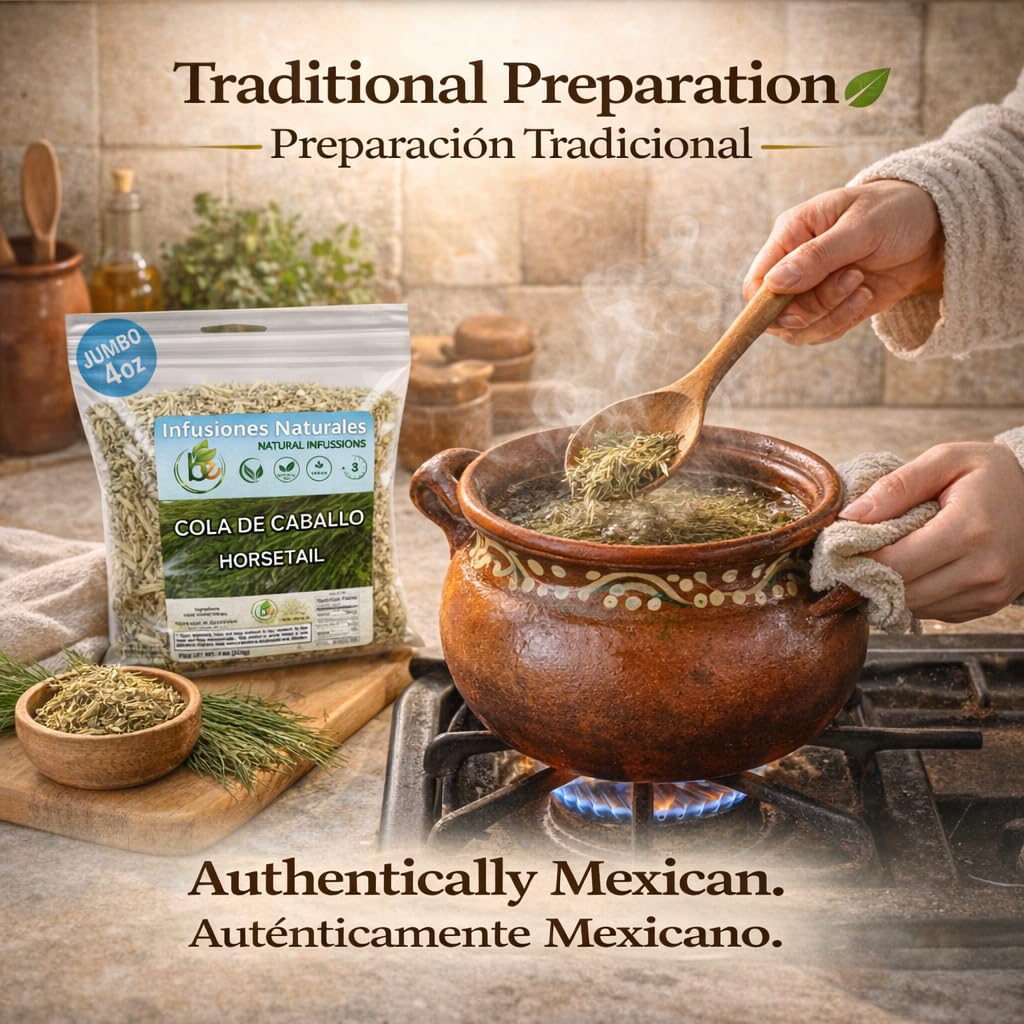 Cola de Caballo Herbal Tea - 4 oz (113 g) - 100% Natural Horsetail Loose Leaf Tea (Shave Grass) - Traditional Mexican Remedy - Caffeine-Free, Vegan