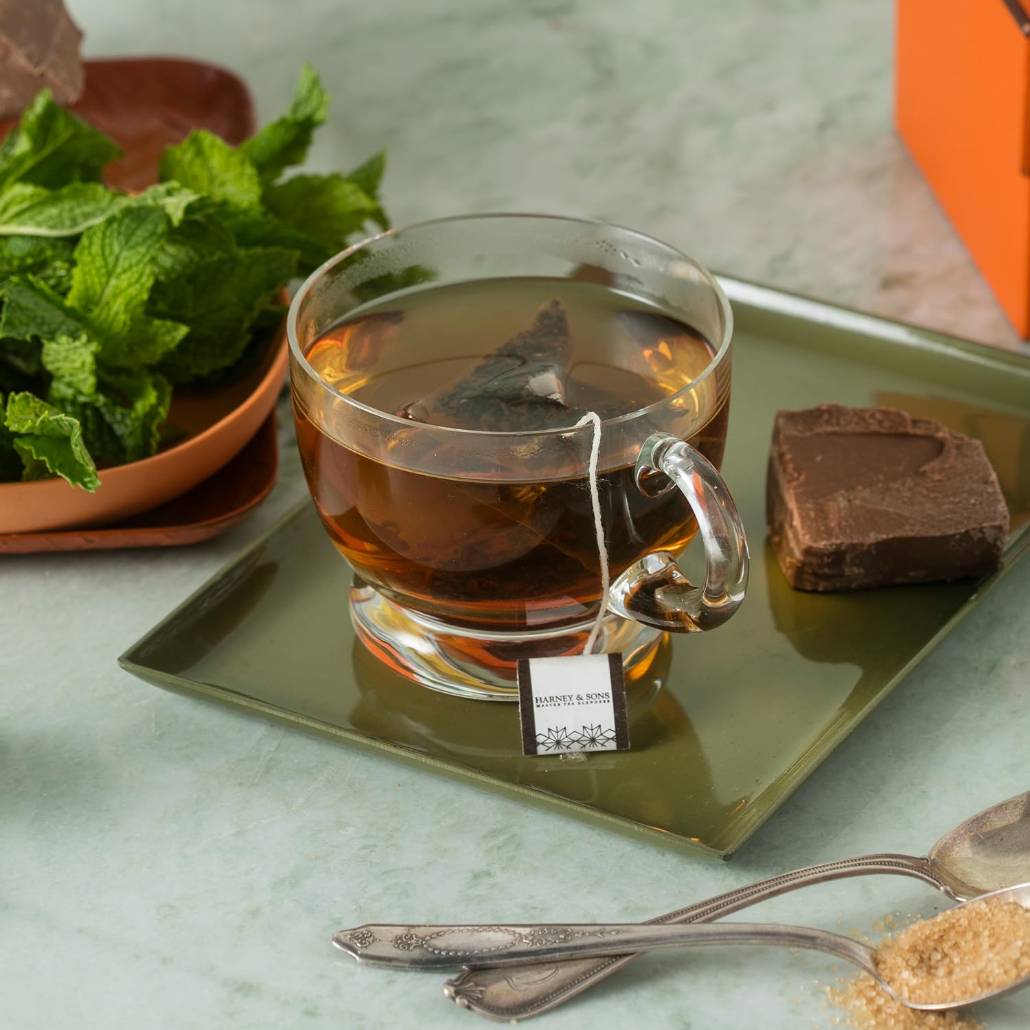 Harney and Sons Chocolate Mint, Flavored Black Tea - 20 Sachets per Tin